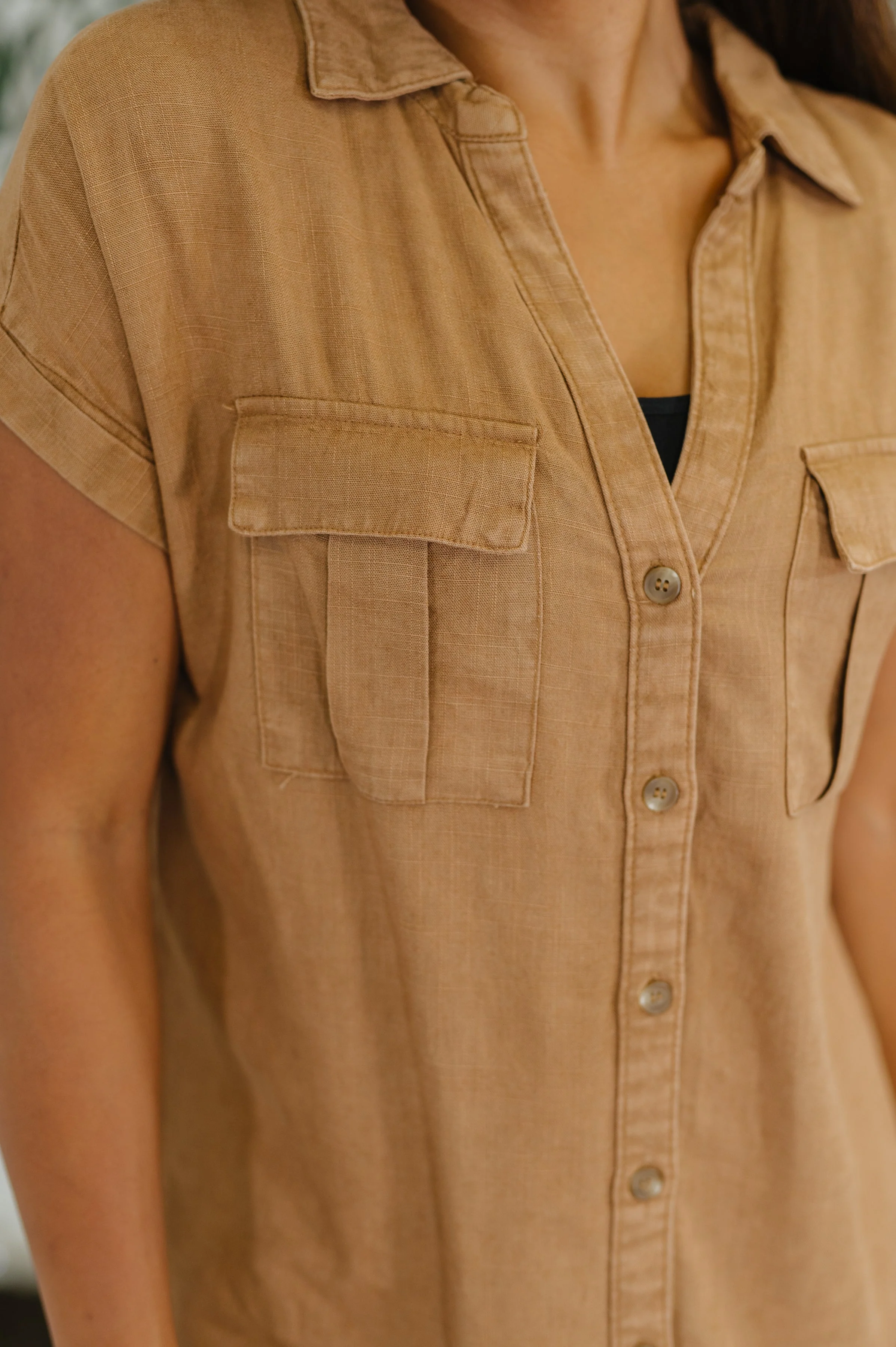 Cloud Nine to Five Button Down Blouse in Deep Camel - Image 2