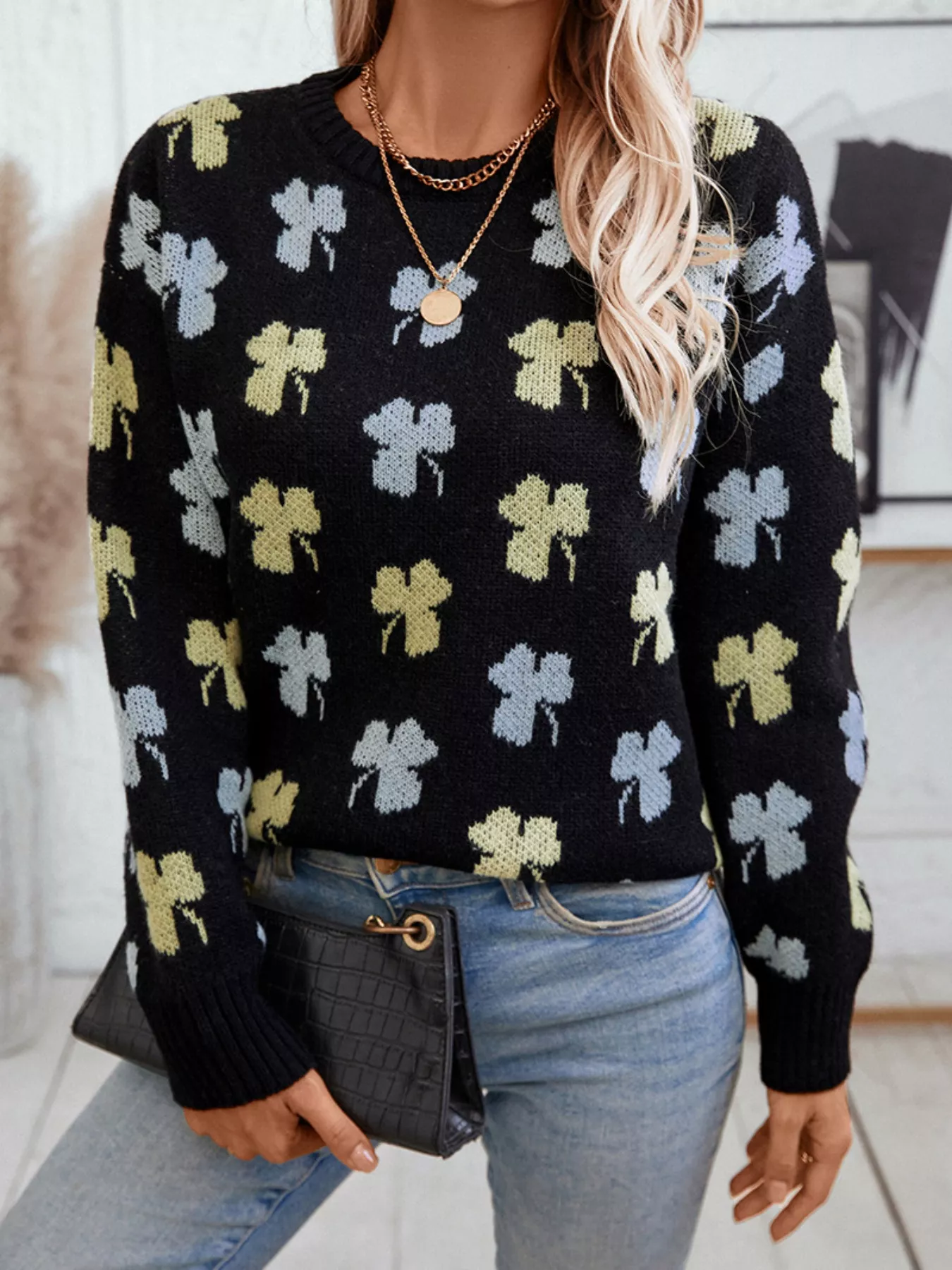 Clover Round Neck Long Sleeve Sweater - Image 5