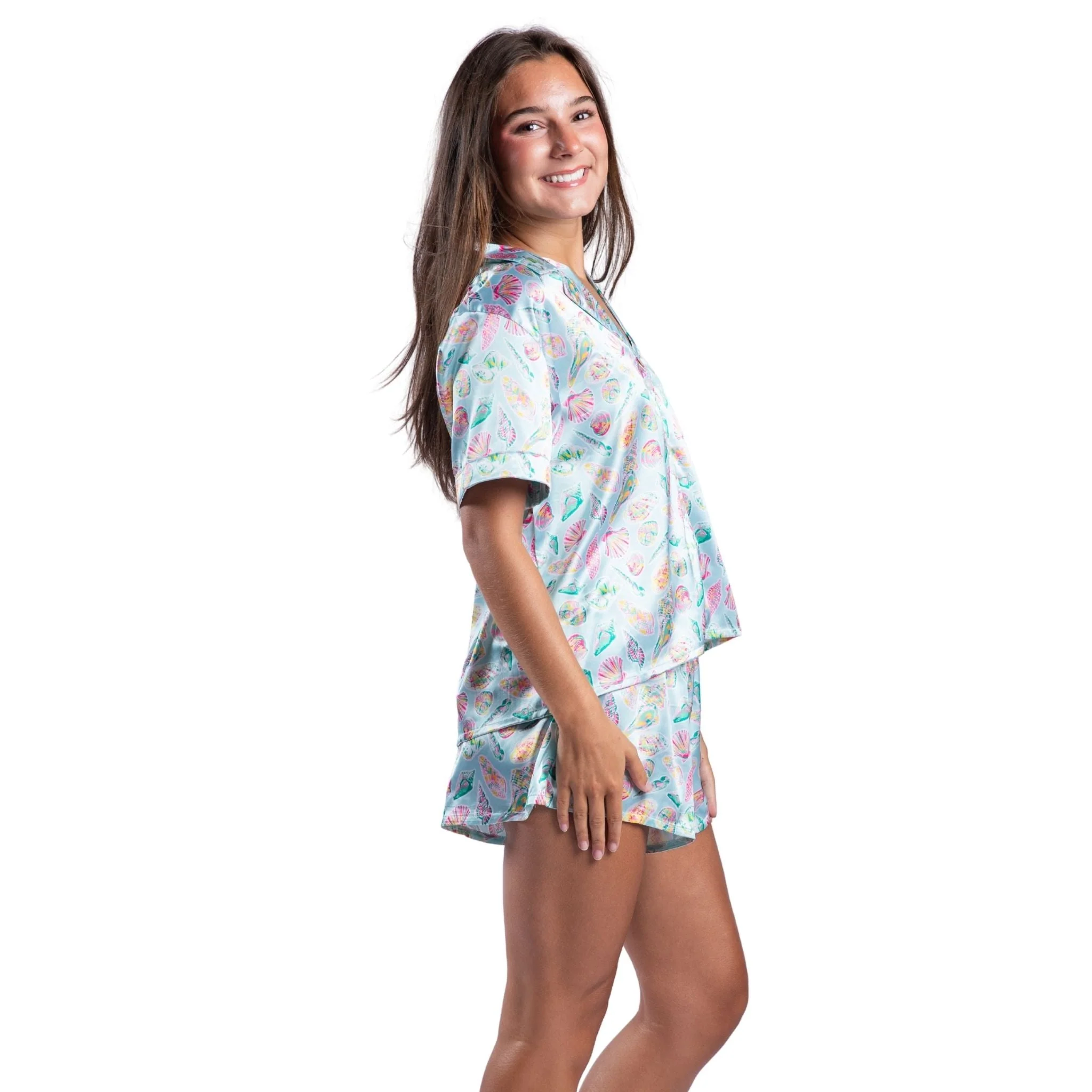 Coastal Charm Satin Pajama Short Set - Image 3