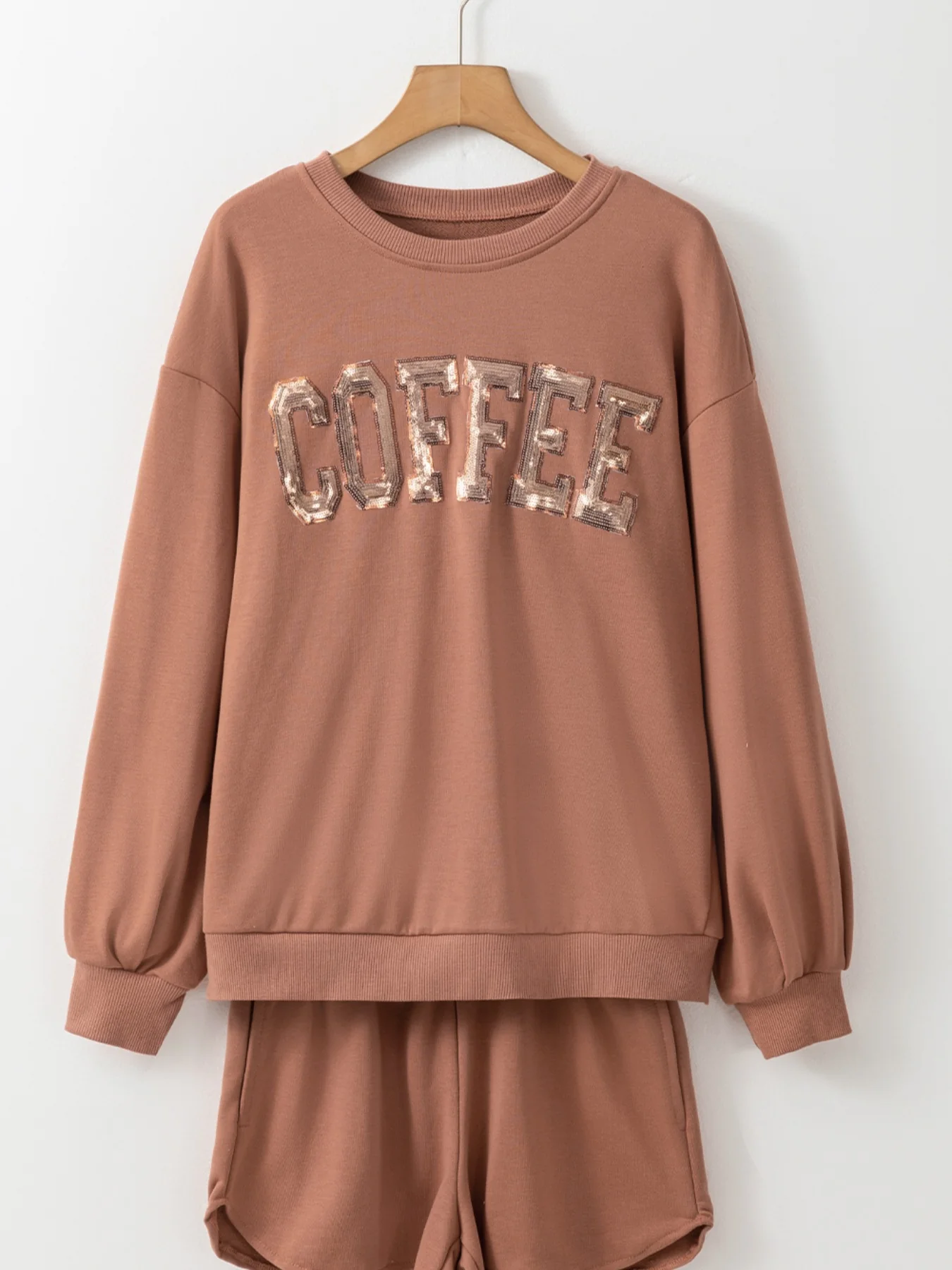 COFFEE Round Neck Sweatshirt and Shorts Set - Image 3