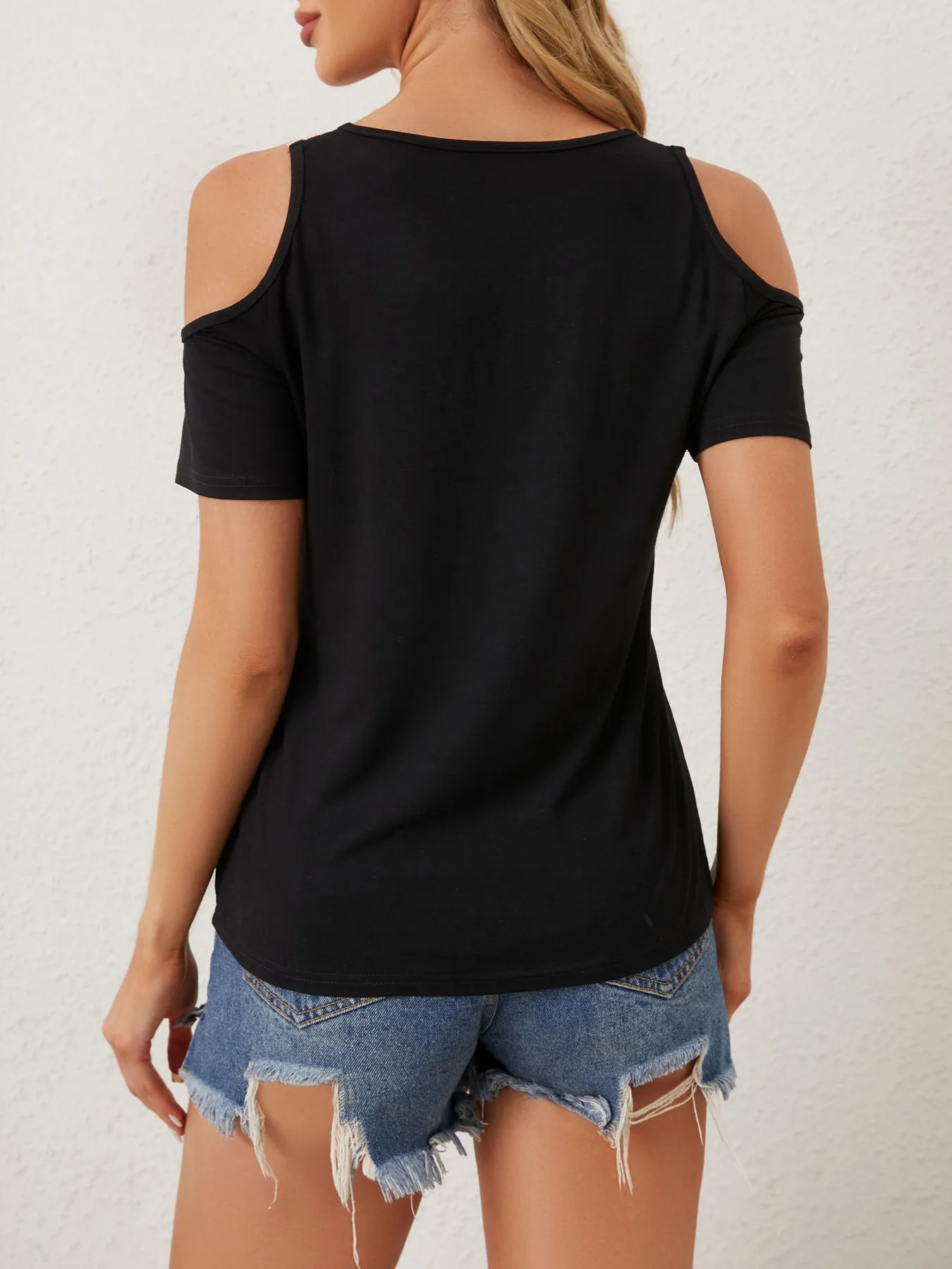 Cold Shoulder Lace V-Neck Blouse - Image 2