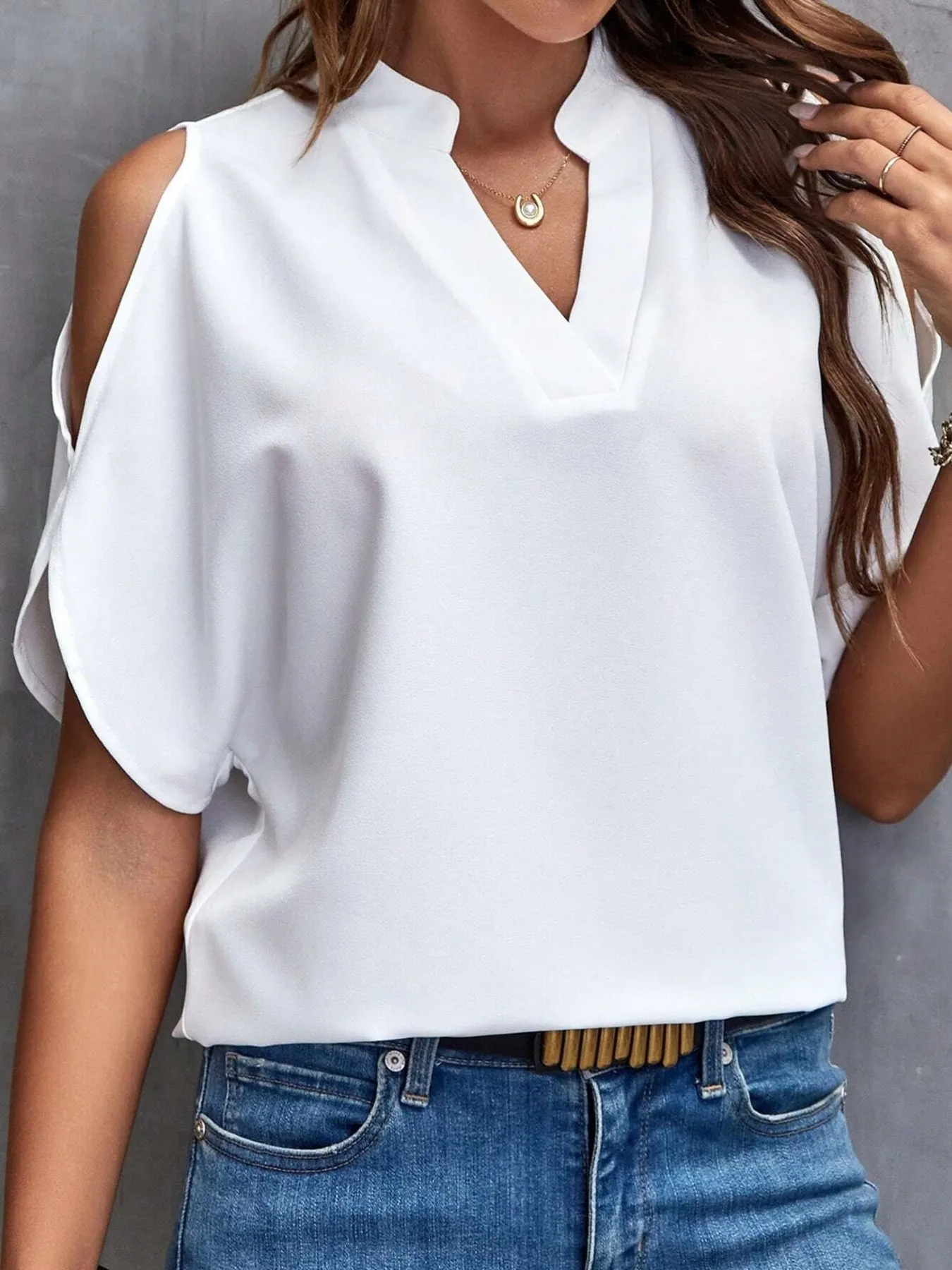 Cold Shoulder Notched Blouse - Image 3