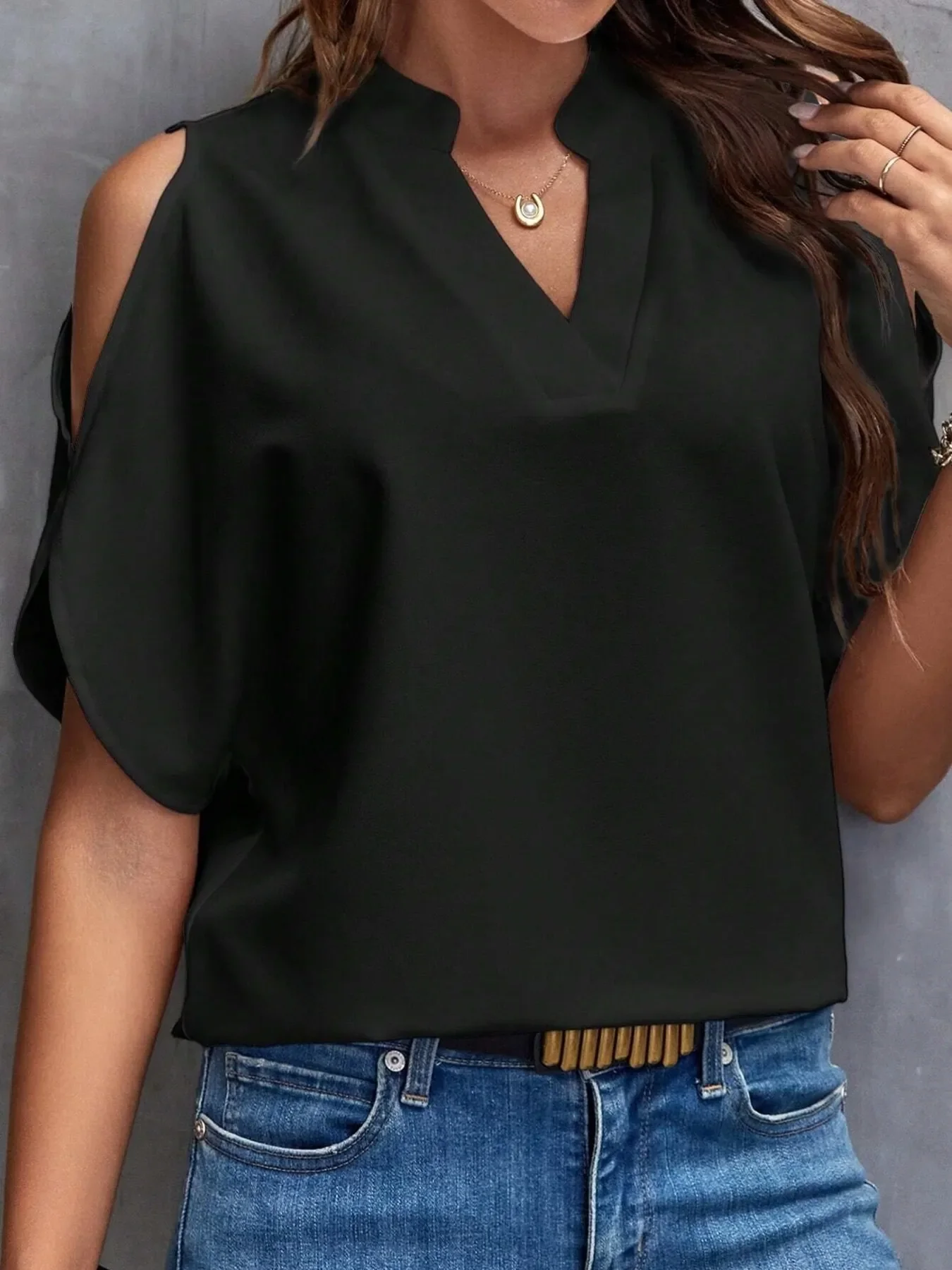 Cold Shoulder Notched Blouse - Image 9