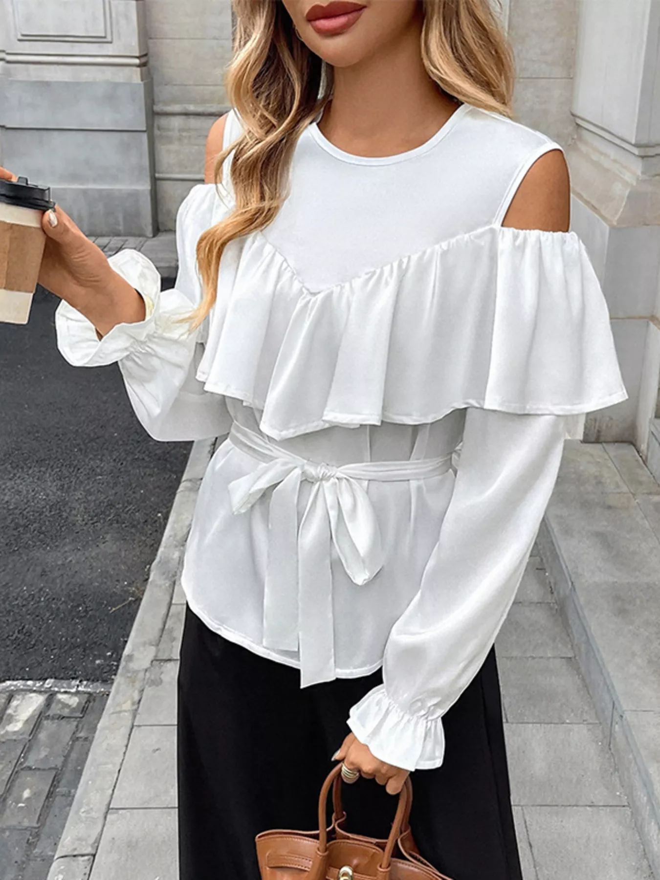 Cold Shoulder Ruffle Blouse - Image 2