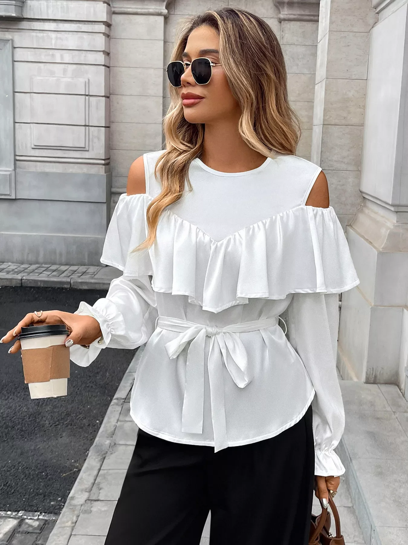 Cold Shoulder Ruffle Blouse - Image 3