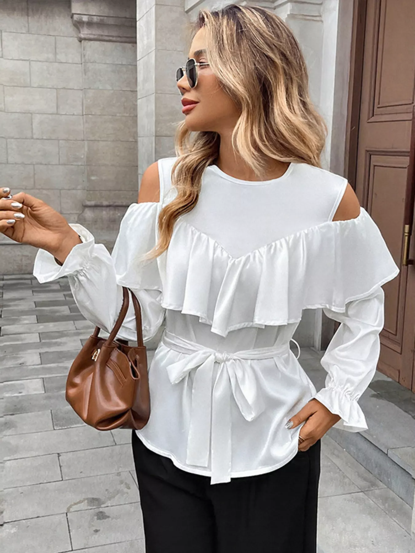 Cold Shoulder Ruffle Blouse - Image 4