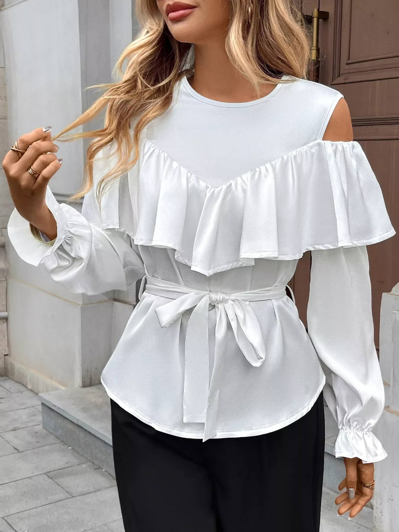 Cold Shoulder Ruffle Blouse - Image 5