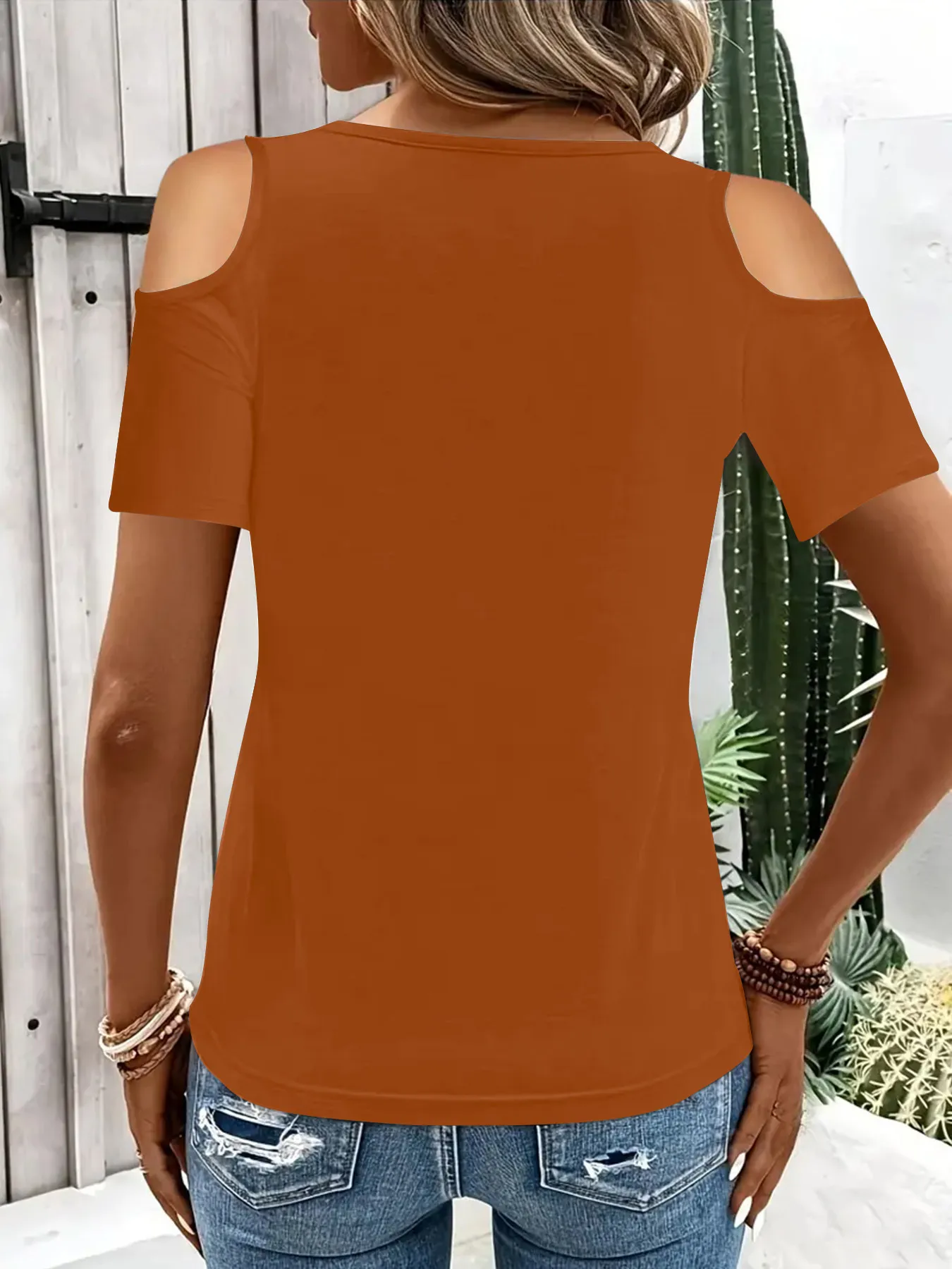 Cold Shoulder T-Shirt with Metal Ring Detail - Image 14