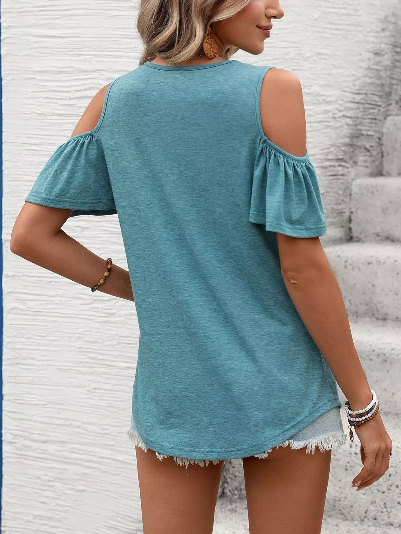 Cold Shoulder V-Neck T-Shirt - Image 14