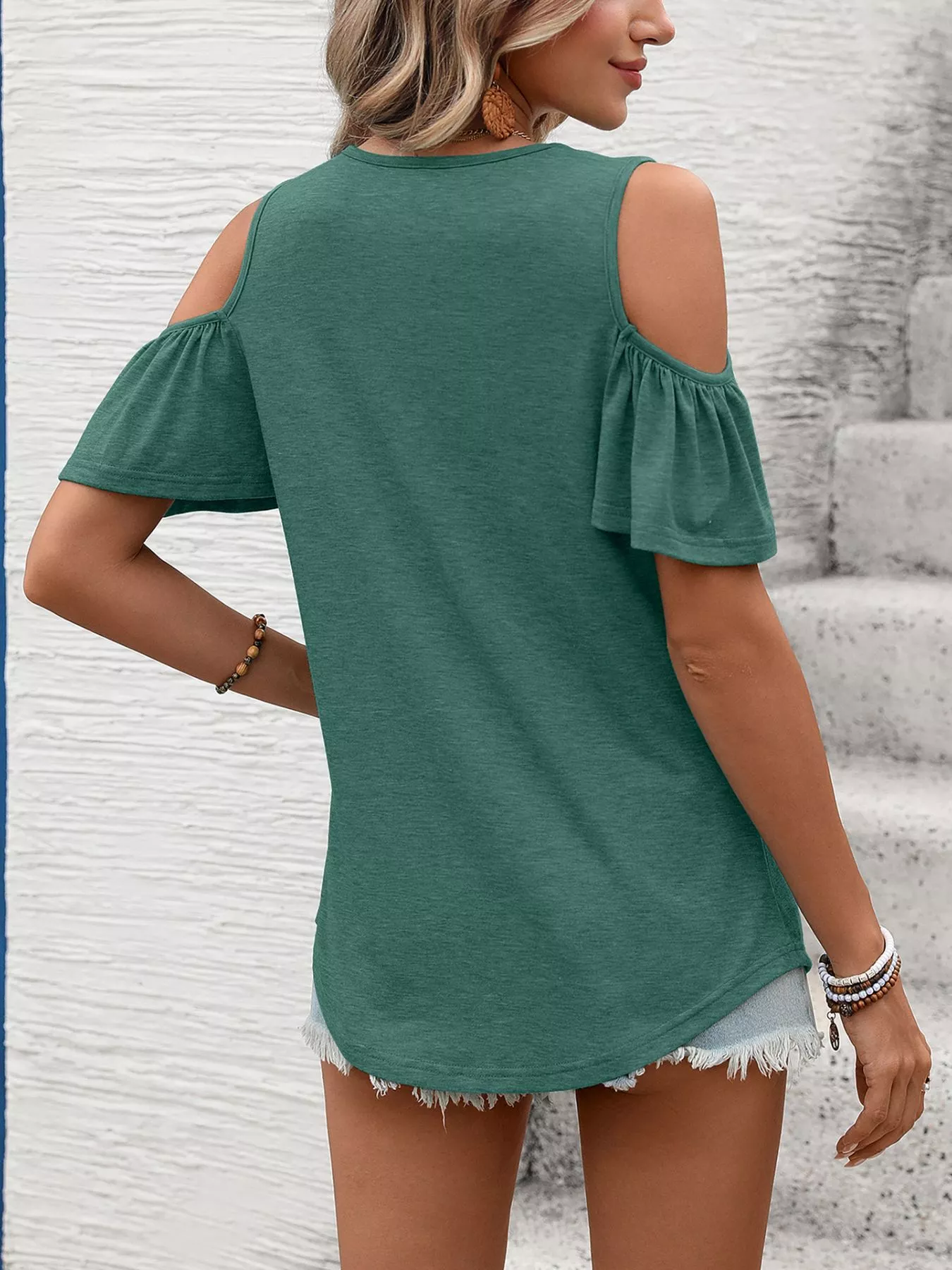 Cold Shoulder V-Neck T-Shirt - Image 19