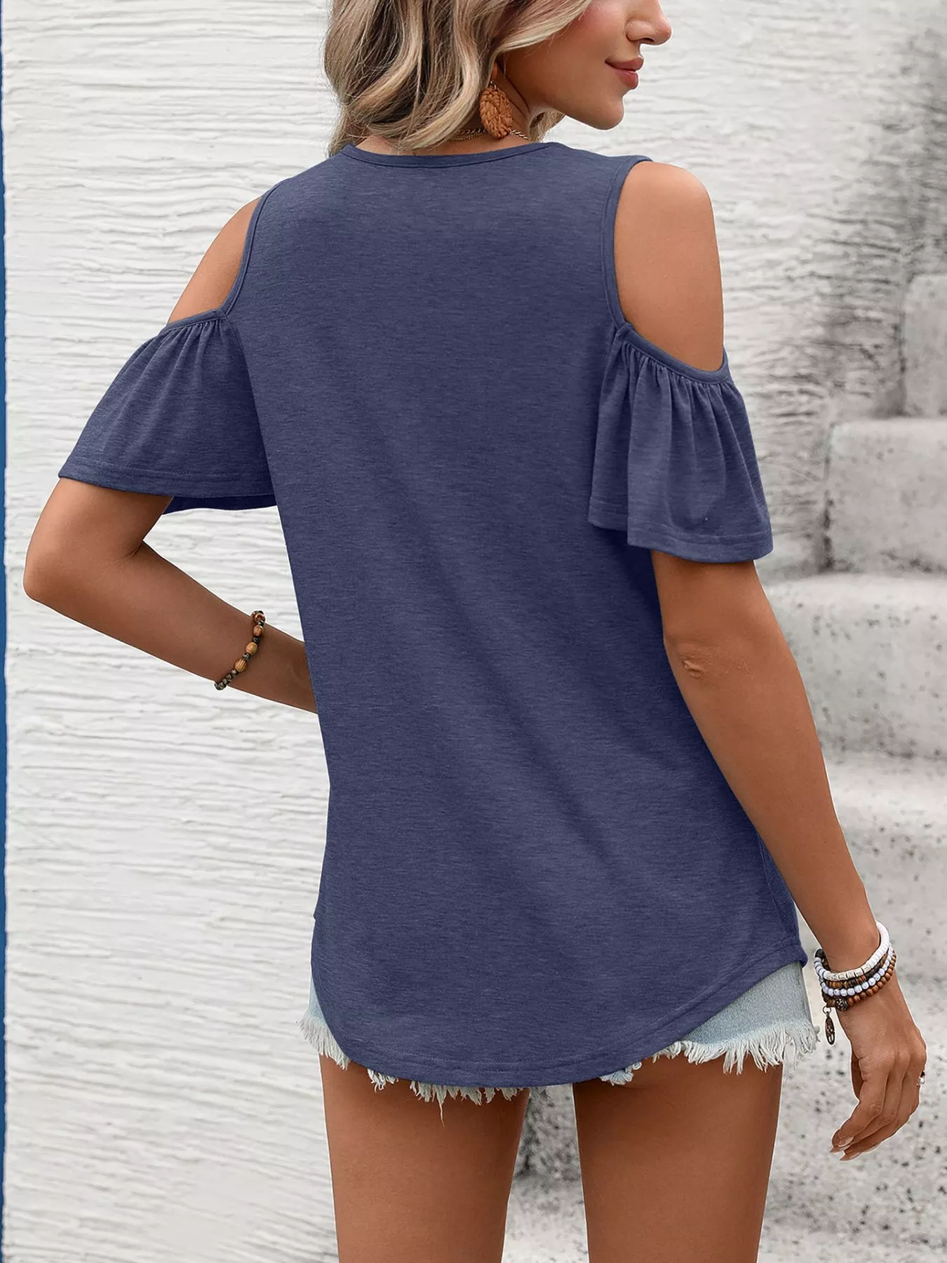 Cold Shoulder V-Neck T-Shirt - Image 28