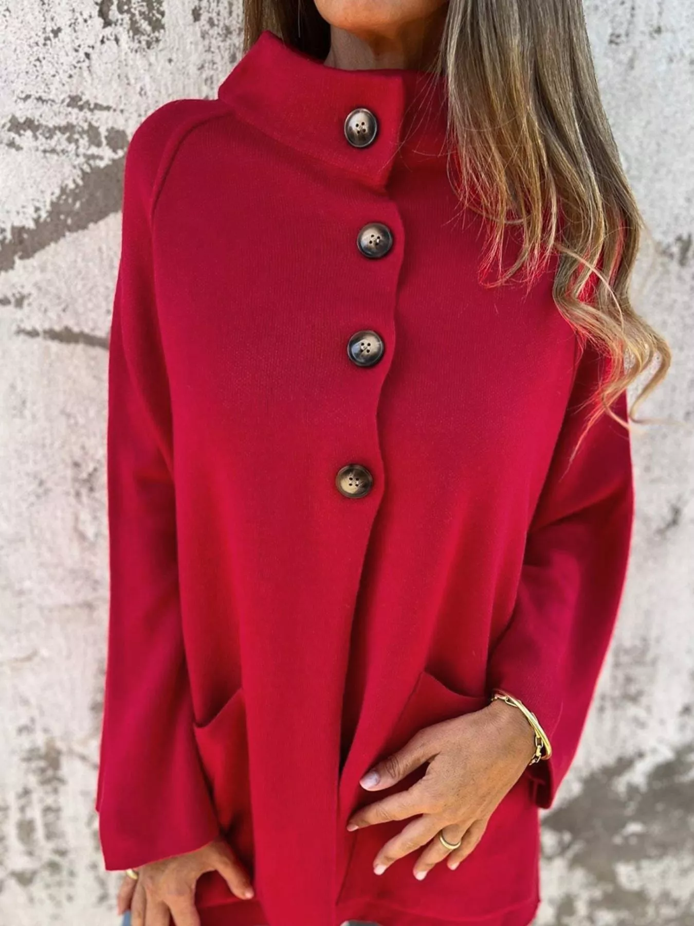 Collared Button Front Wrapped Cardigan - Image 2