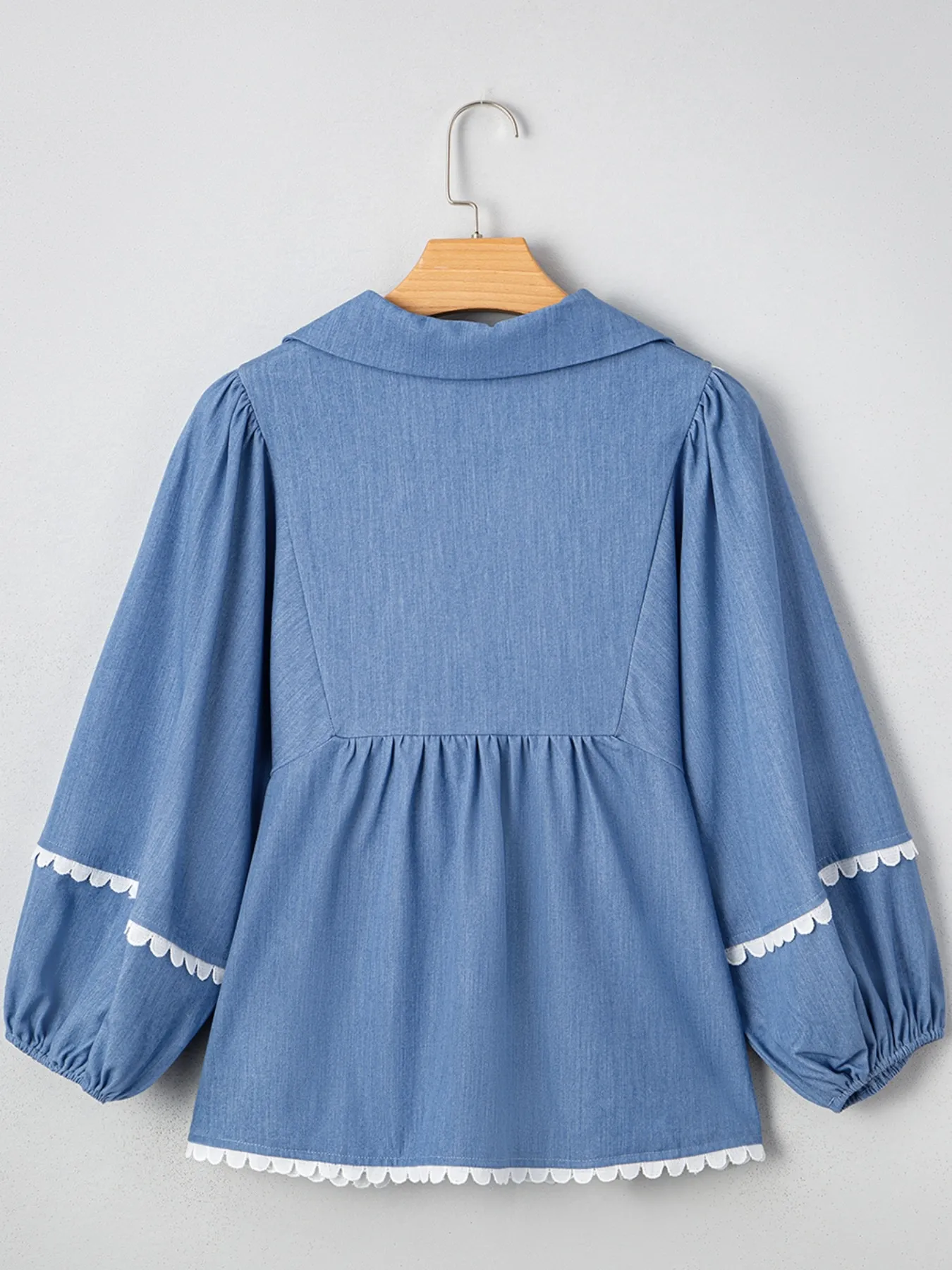 Collared Neck Contrast Trim Balloon Sleeve Blouse - Image 6