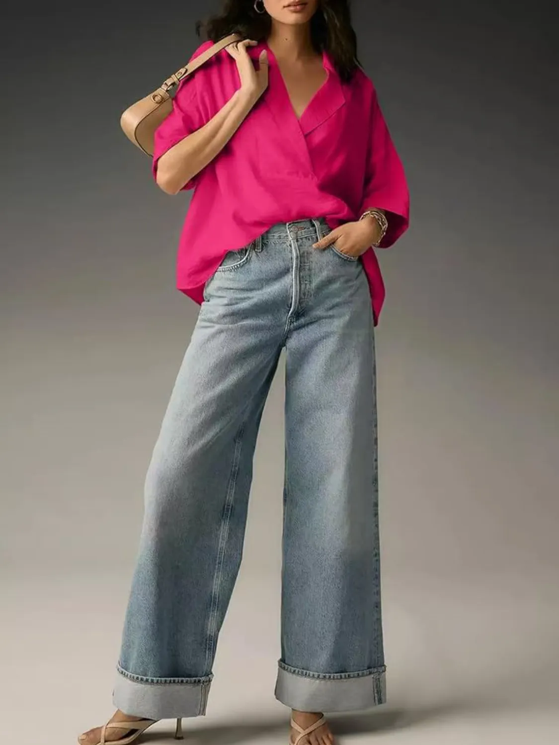 Collared Neck Half Sleeve Blouse - Image 2