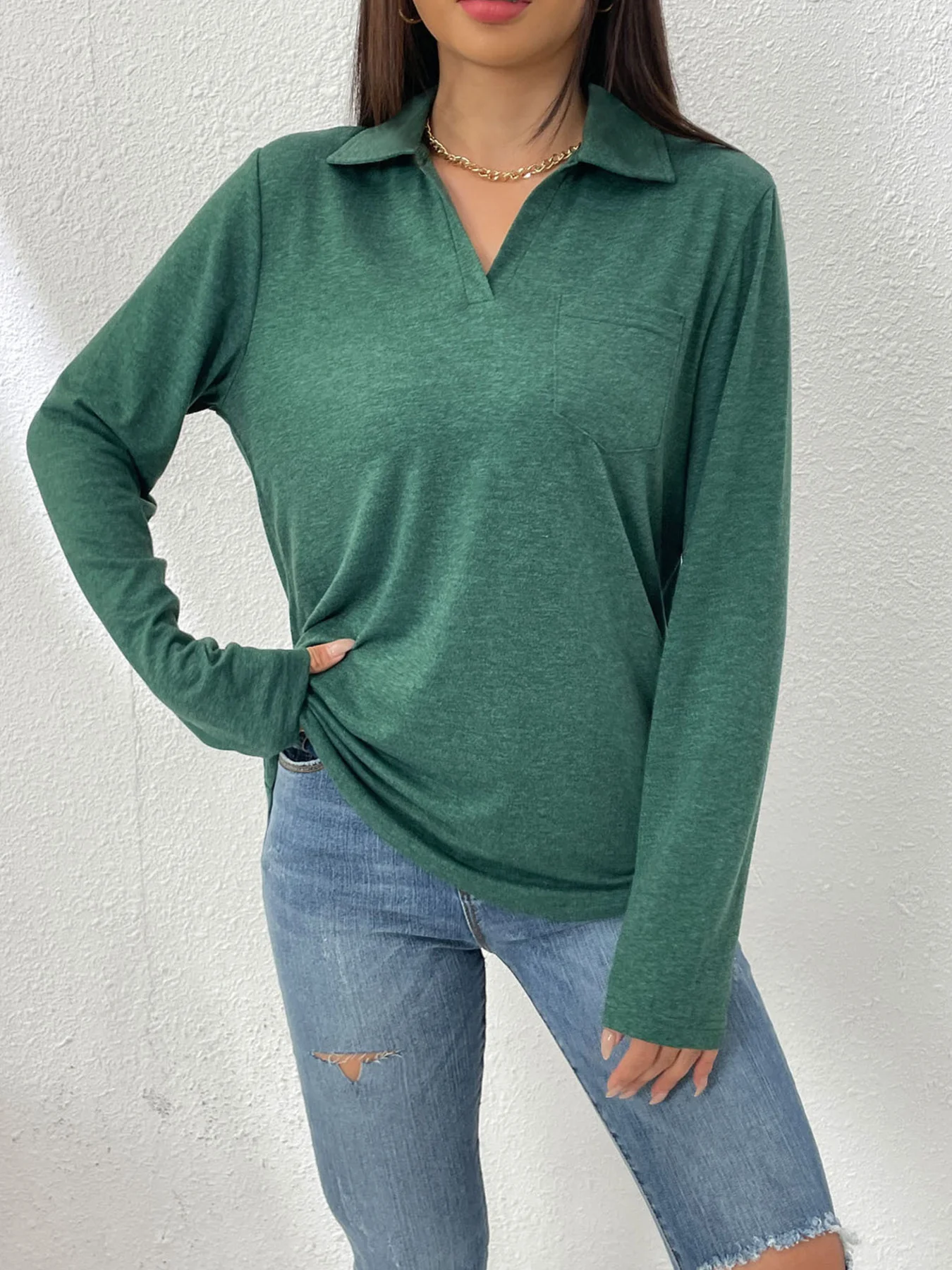 Collared Neck Long Sleeve T-Shirt - Image 19