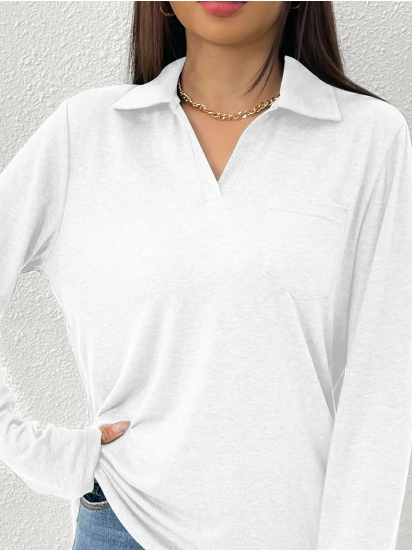 Collared Neck Long Sleeve T-Shirt - Image 2