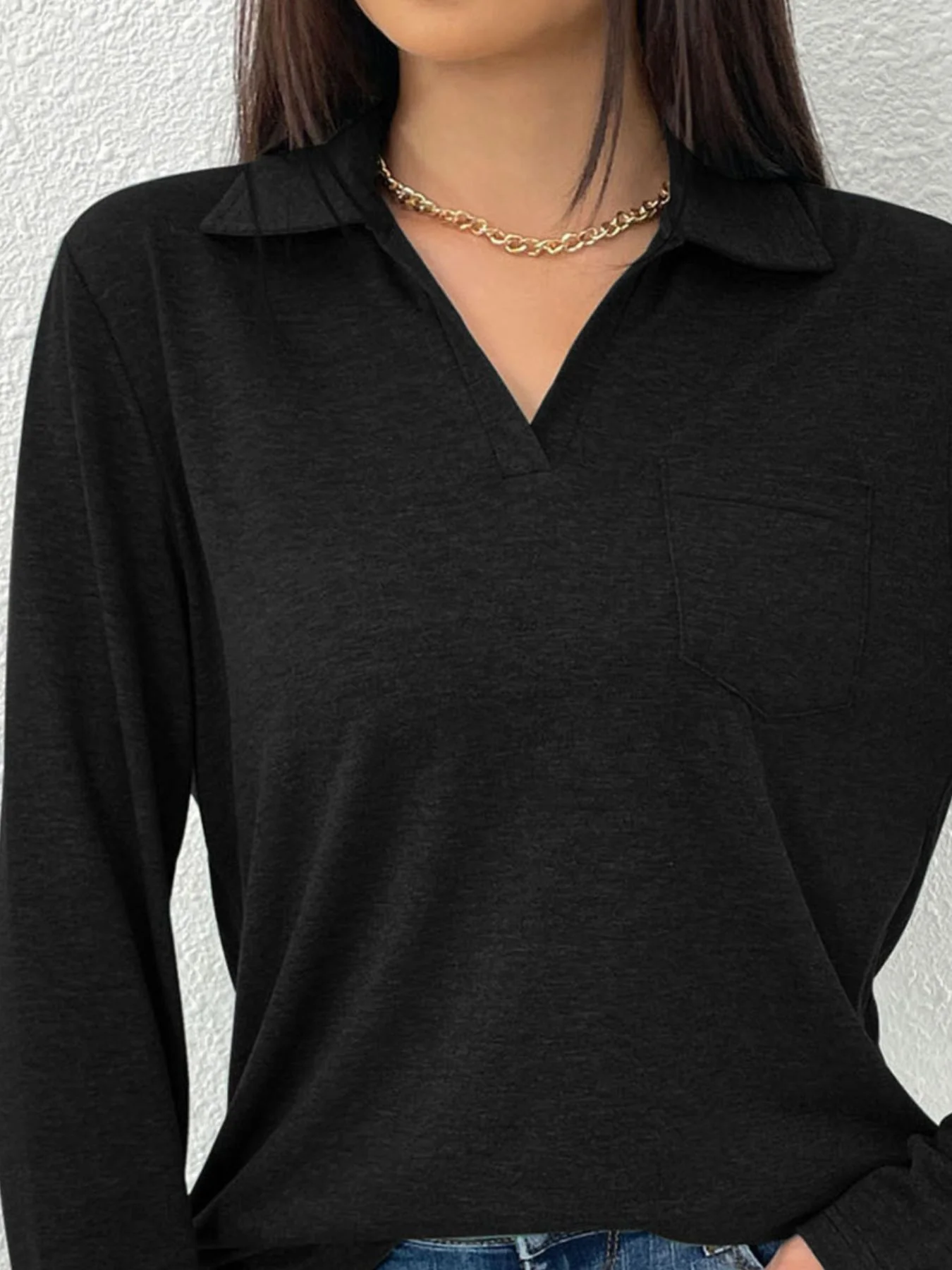 Collared Neck Long Sleeve T-Shirt - Image 5