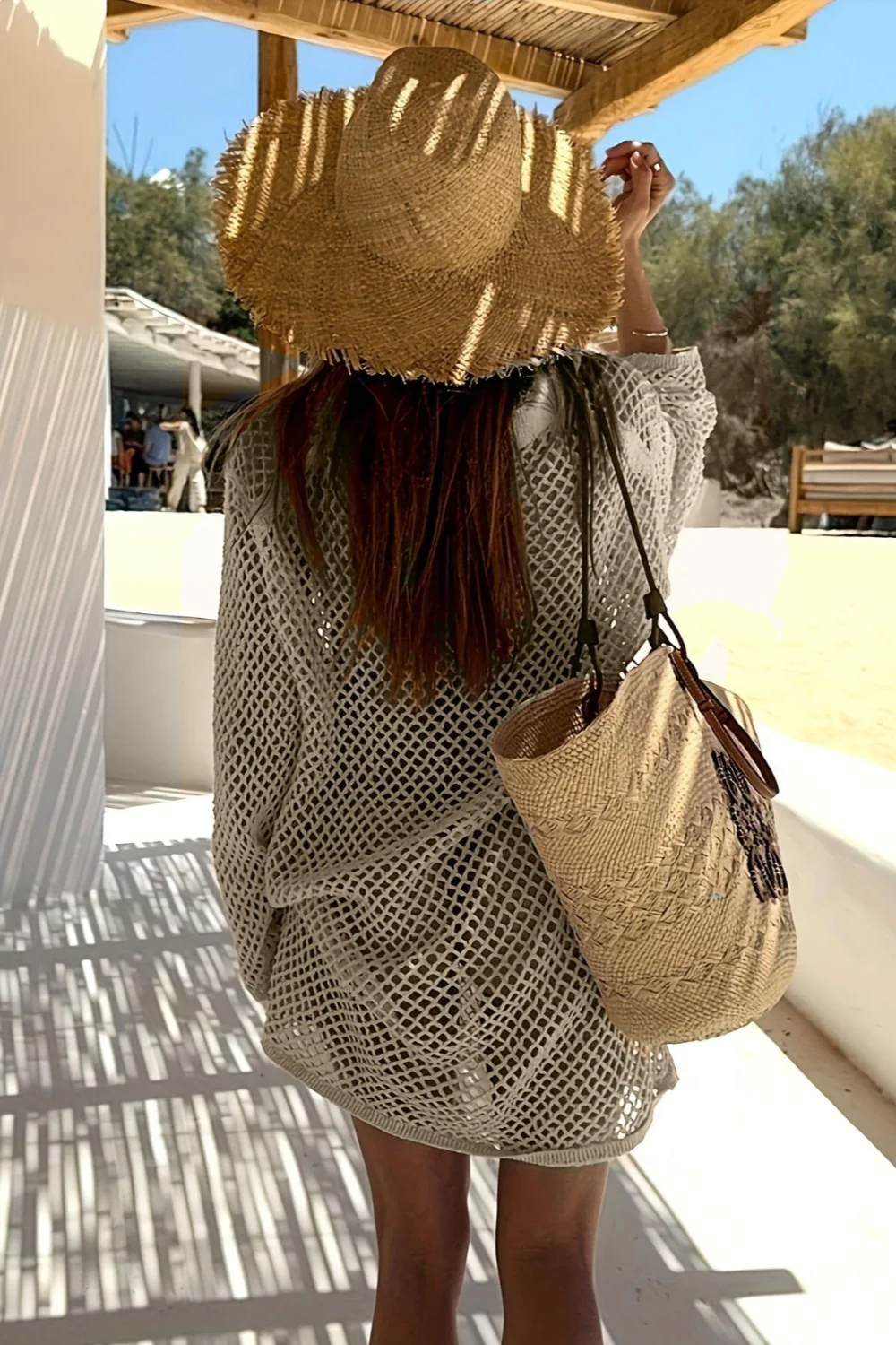 Collared Neck Openwork Crochet Knit Cover Up - Image 3