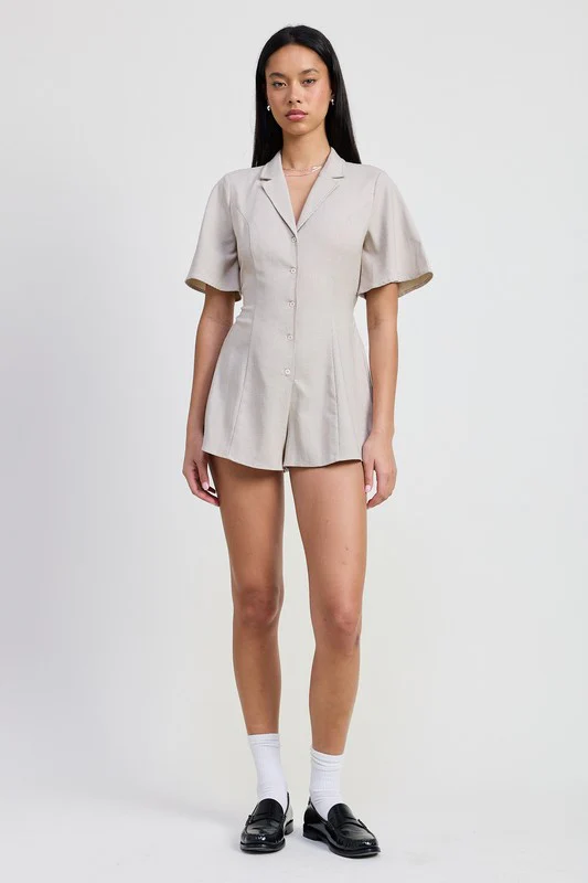 COLLARED ROMPER WITH WAIST TIE - Image 4