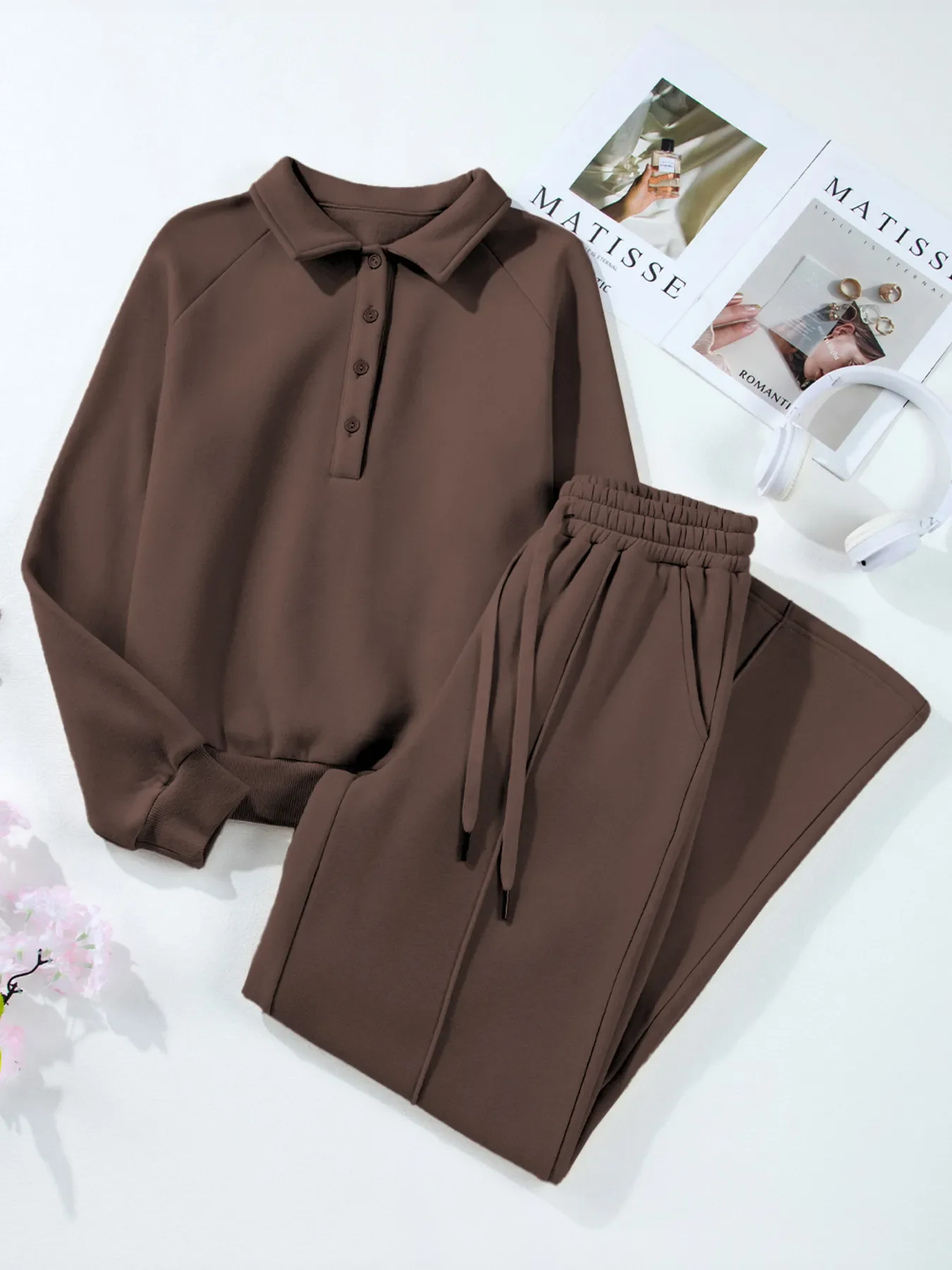Collared Sweatshirt and High Waist Pants Active Set - Image 12