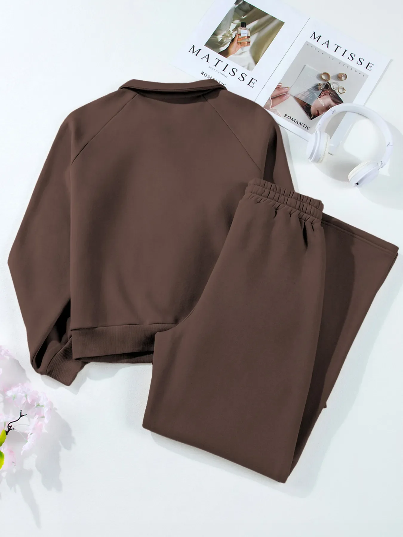 Collared Sweatshirt and High Waist Pants Active Set - Image 13