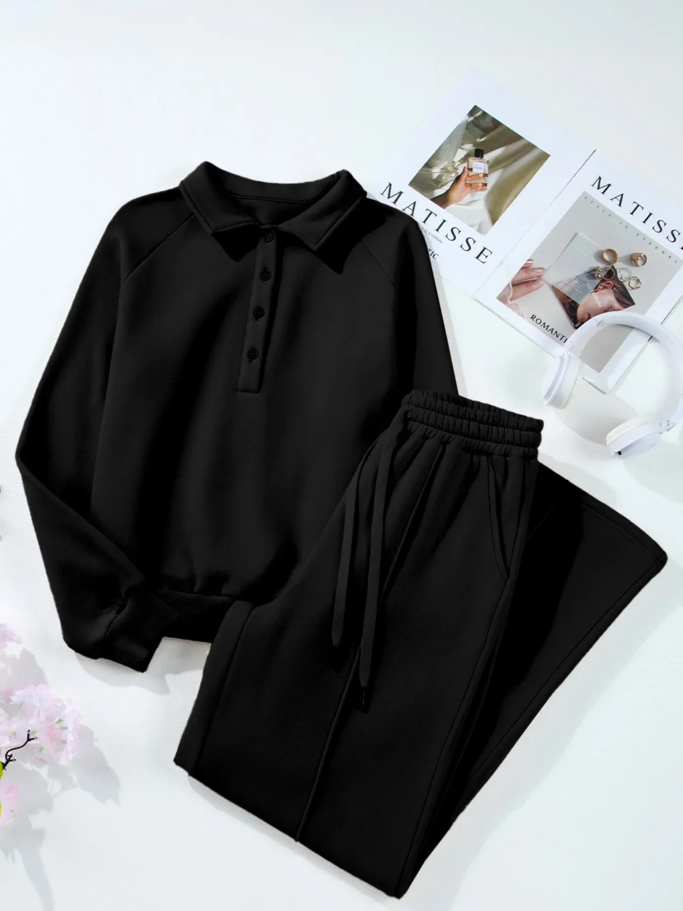 Collared Sweatshirt and High Waist Pants Active Set - Image 27