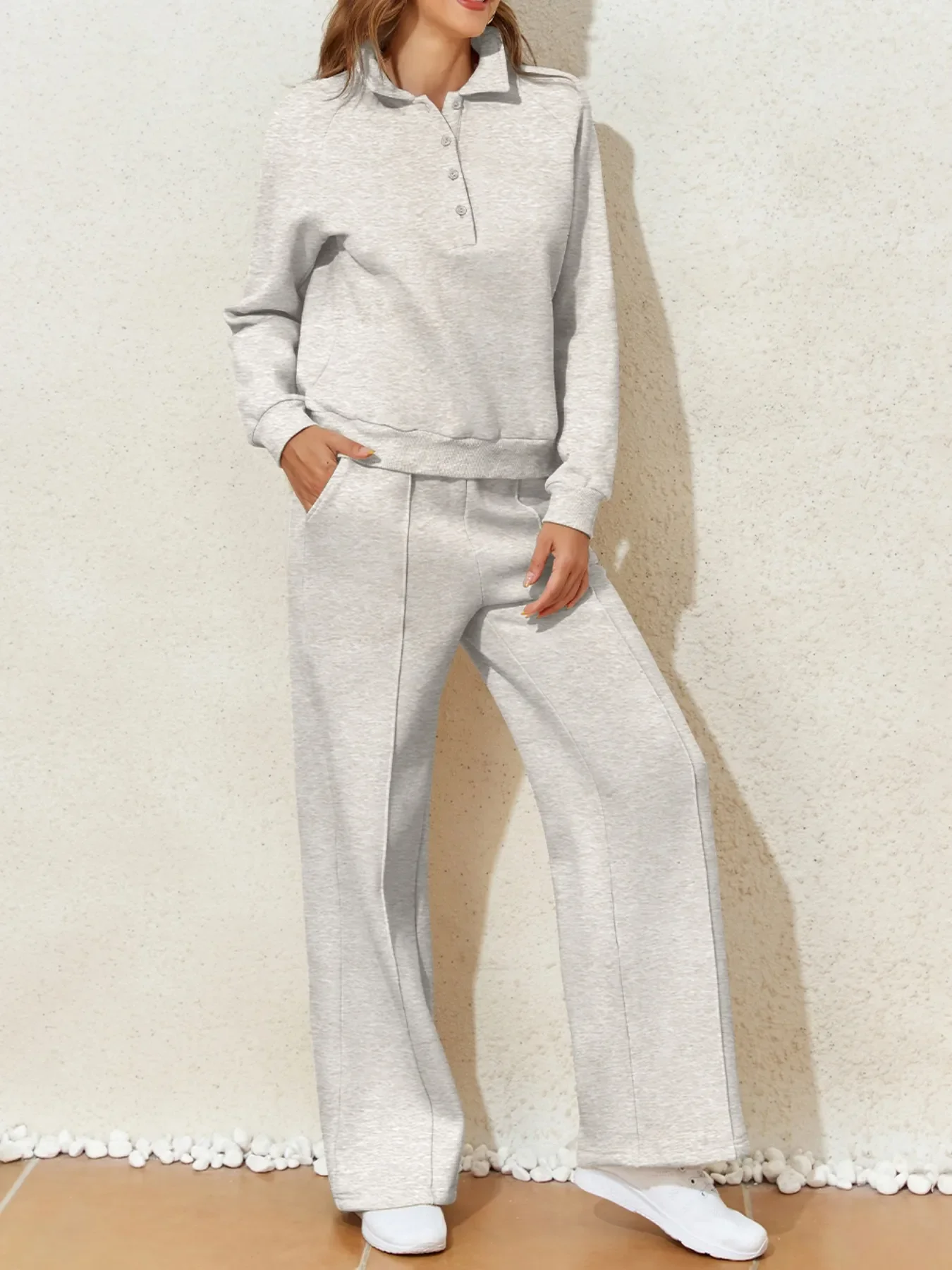 Collared Sweatshirt and High Waist Pants Active Set - Image 4