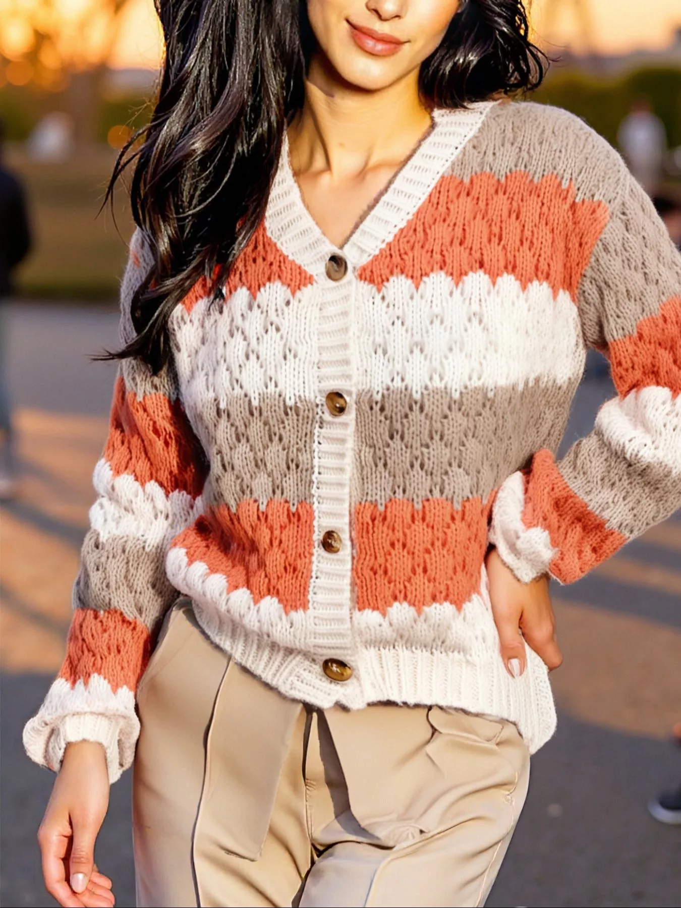 Color Block Button Up Cardigan - Image 12