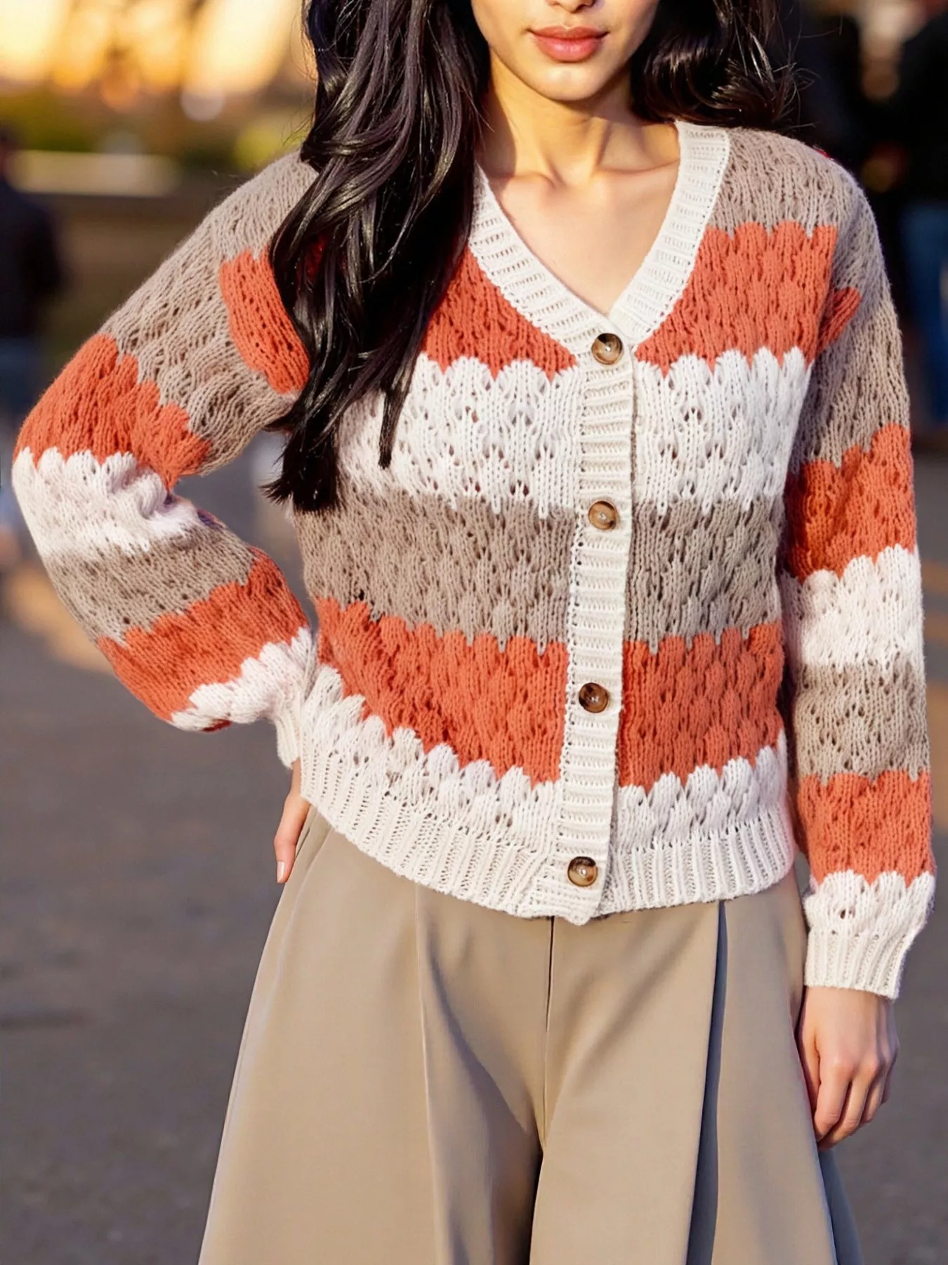 Color Block Button Up Cardigan - Image 13