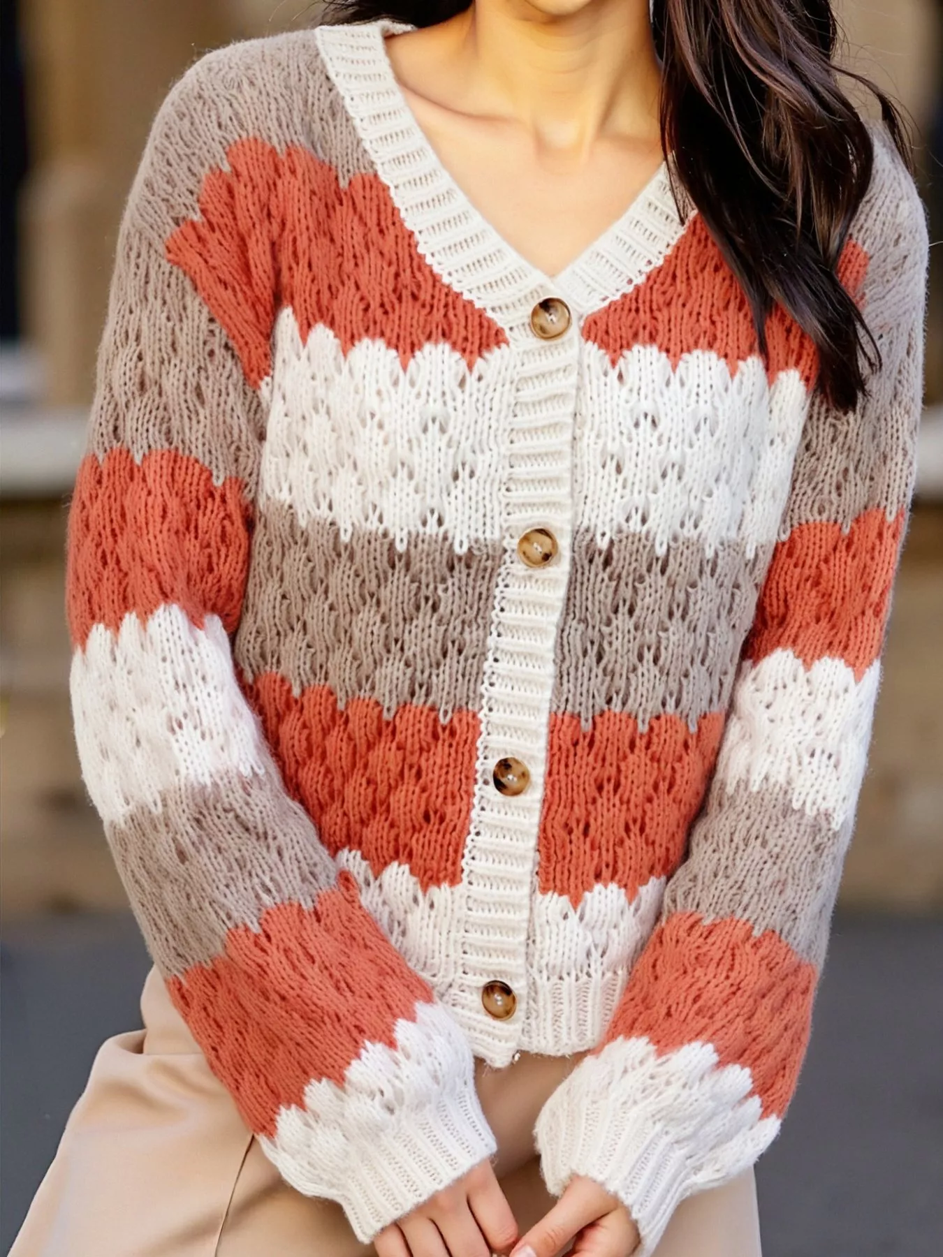 Color Block Button Up Cardigan - Image 14