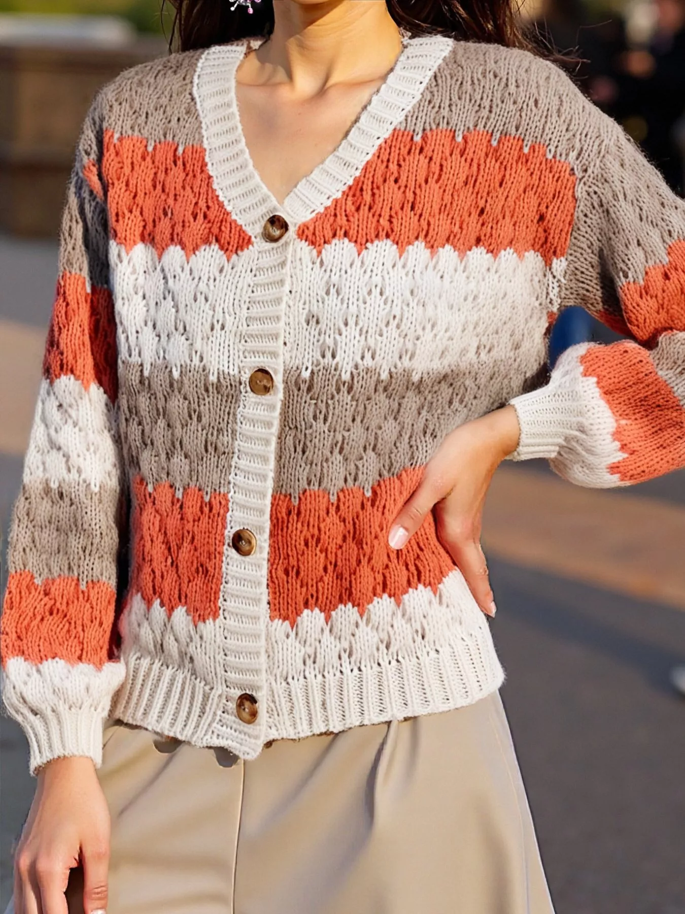 Color Block Button Up Cardigan - Image 15