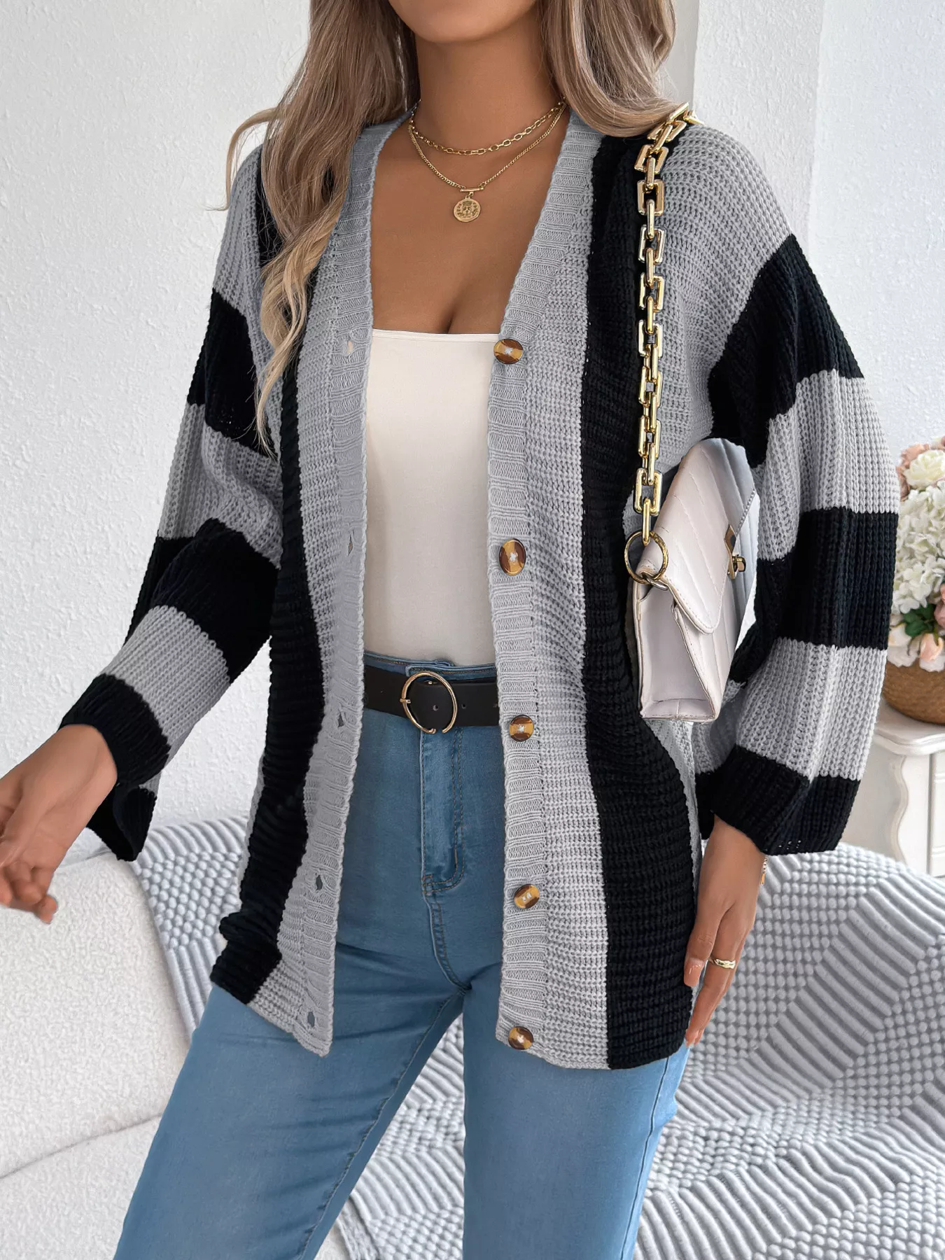 Color Block Button-Up Cardigan - Image 11