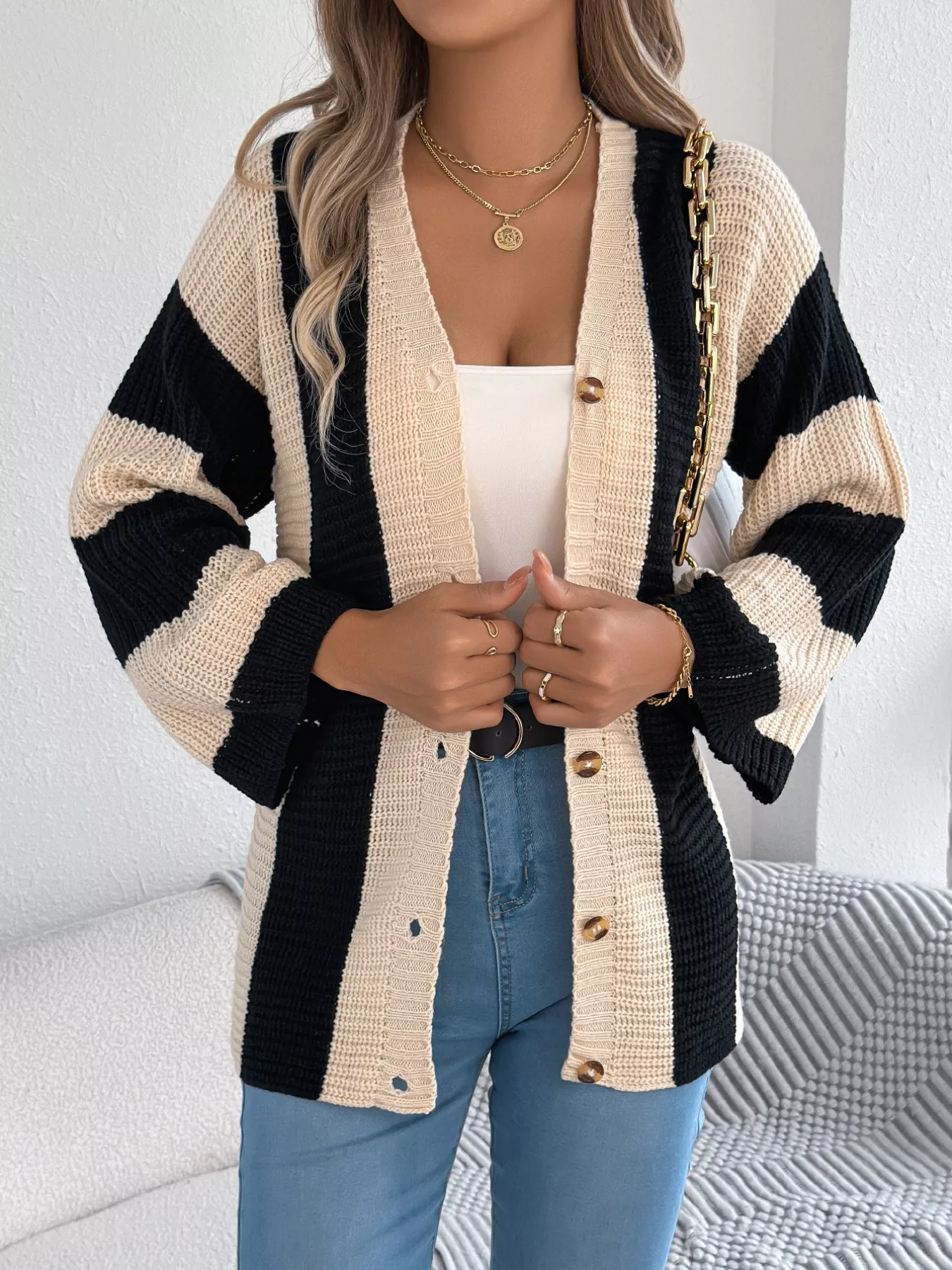 Color Block Button-Up Cardigan - Image 6