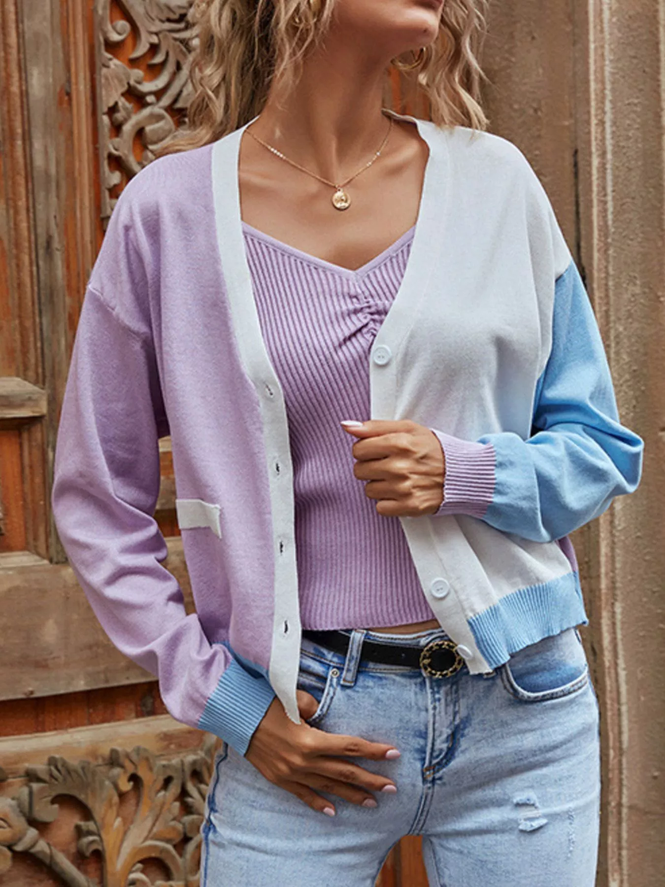Color Block Button Up Cardigan - Image 3