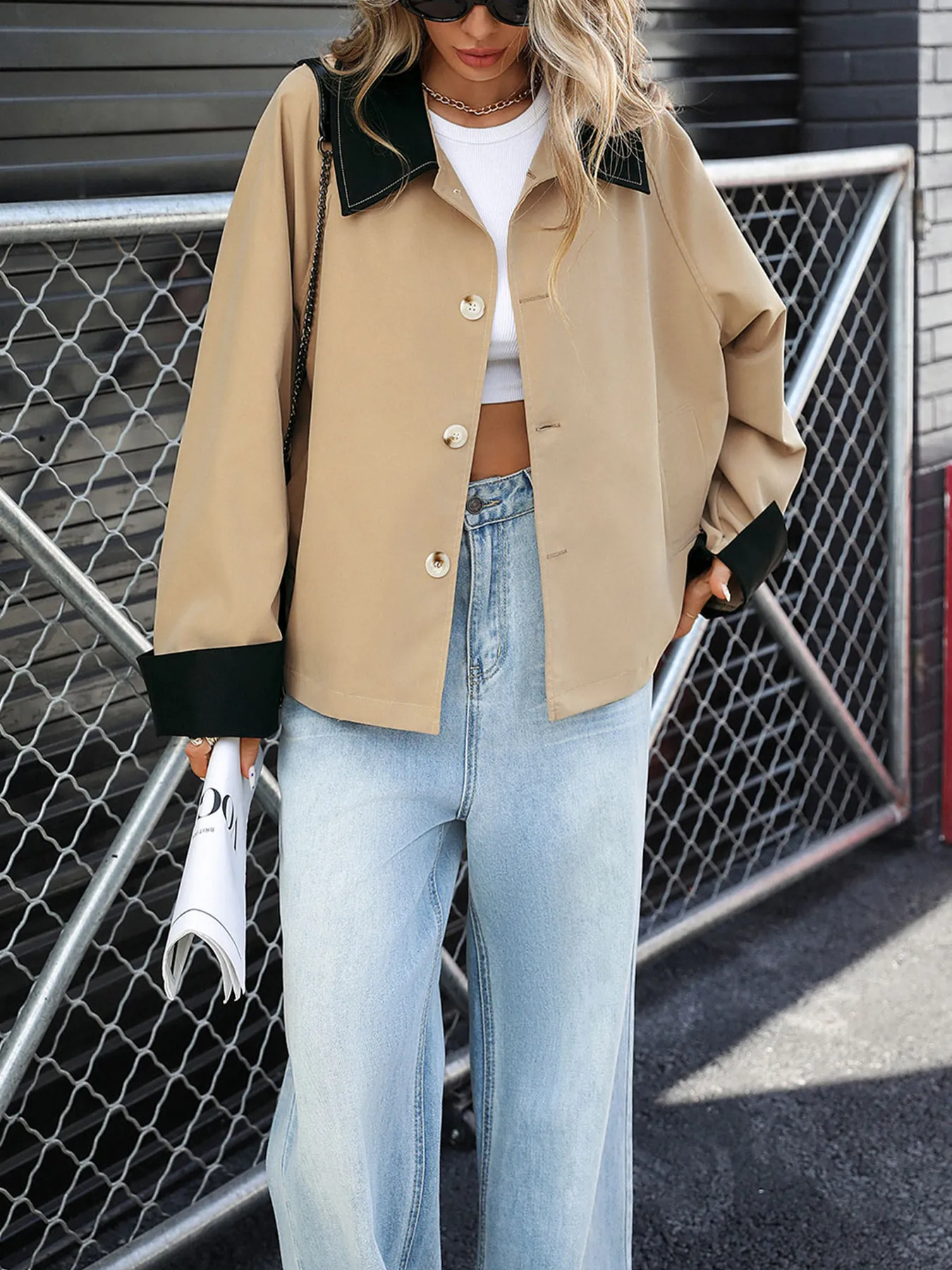 Color Block Button-Up Casual Jacket - Image 2