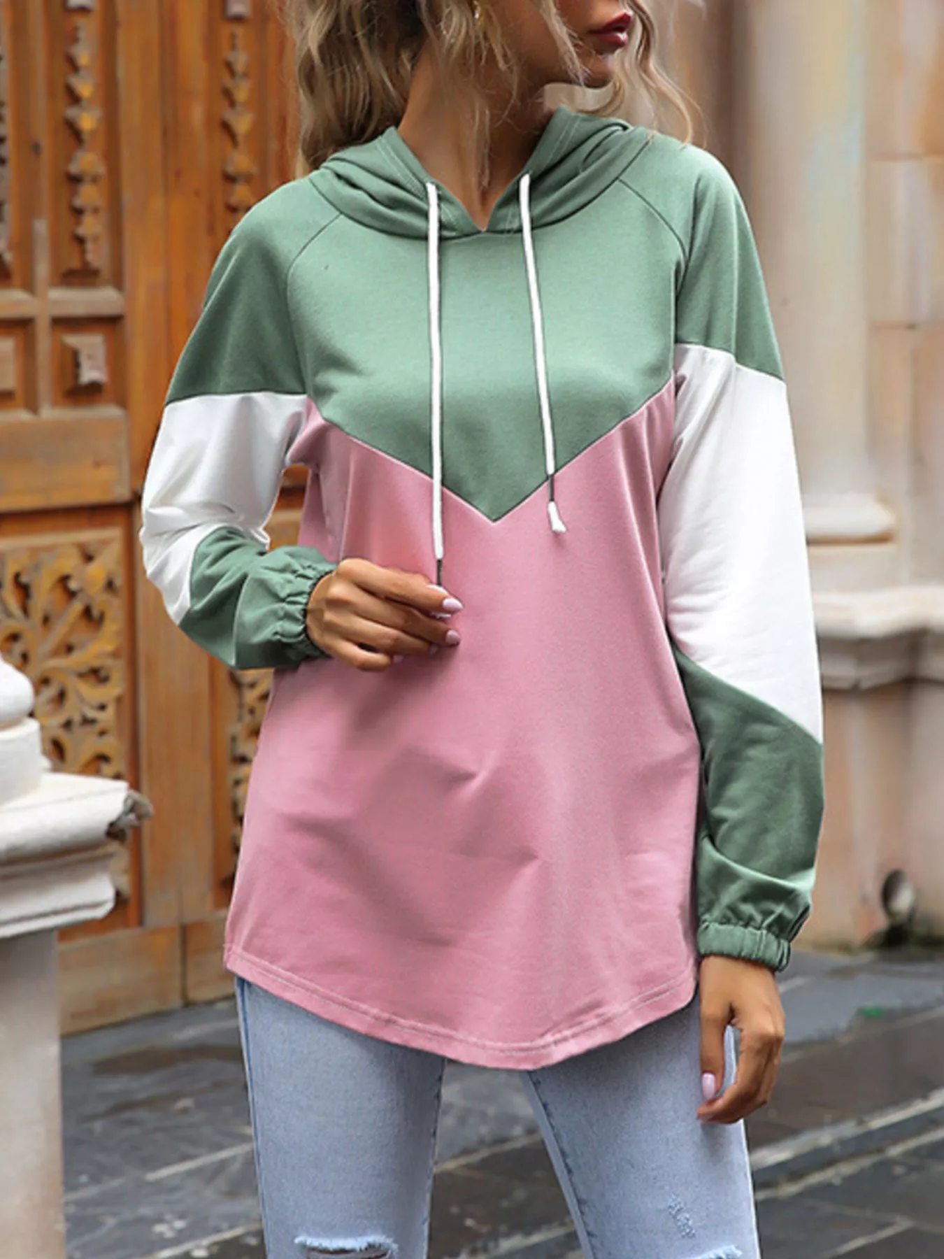 Color Block Casual Long Sleeve Hoodie - Image 4