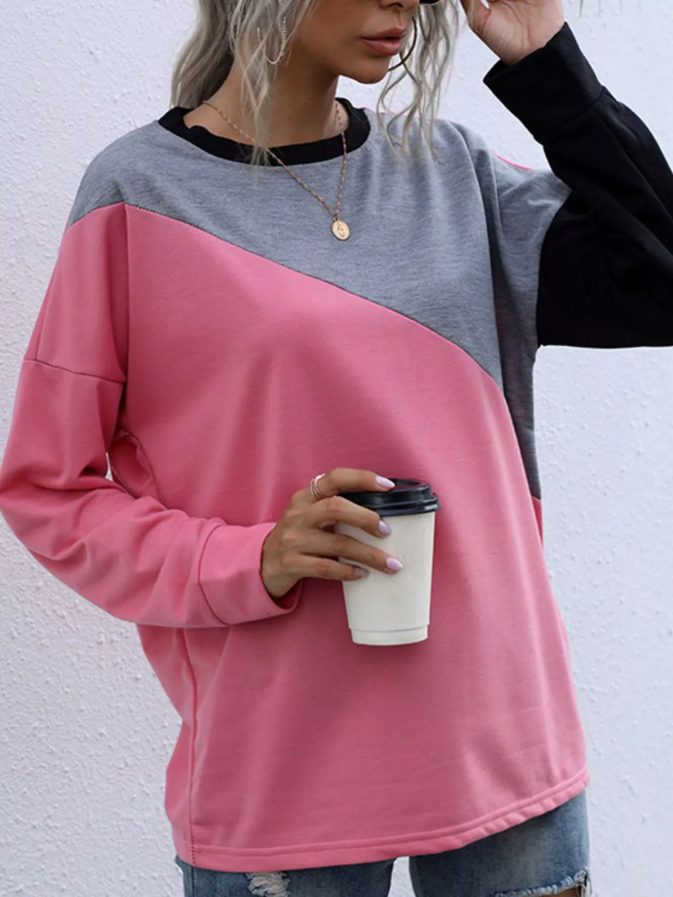 Color Block Casual Round Neck Sweatshirt - Image 3