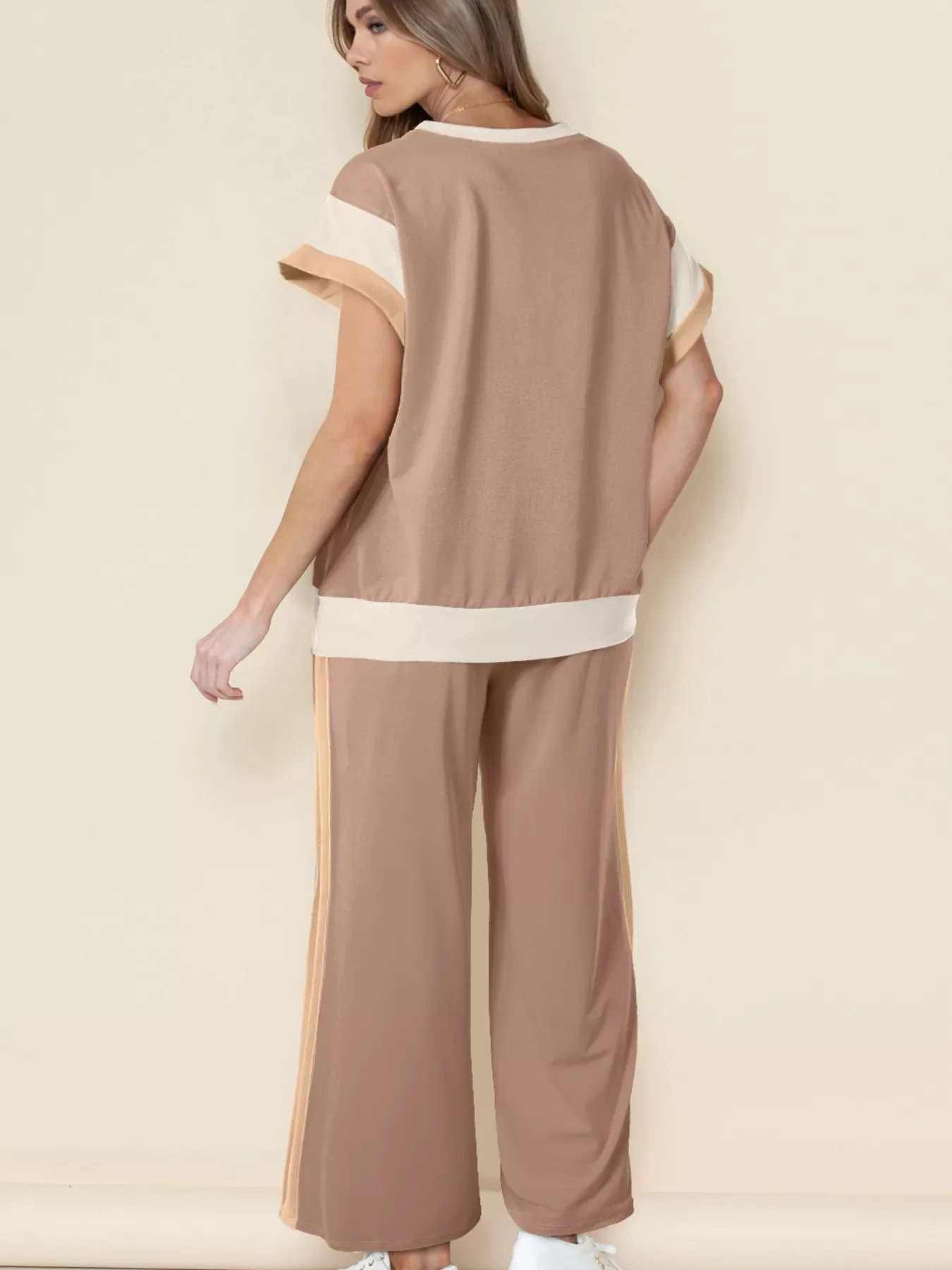 Color Block Detail Casual Two-piece Set - Image 2