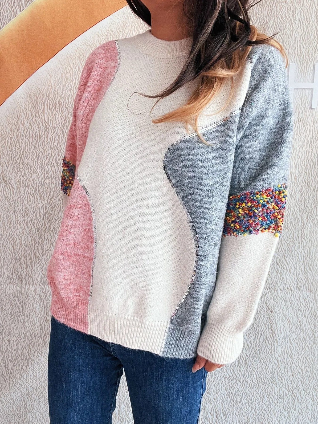 Color Block Dropped Shoulder Sweater - Image 5