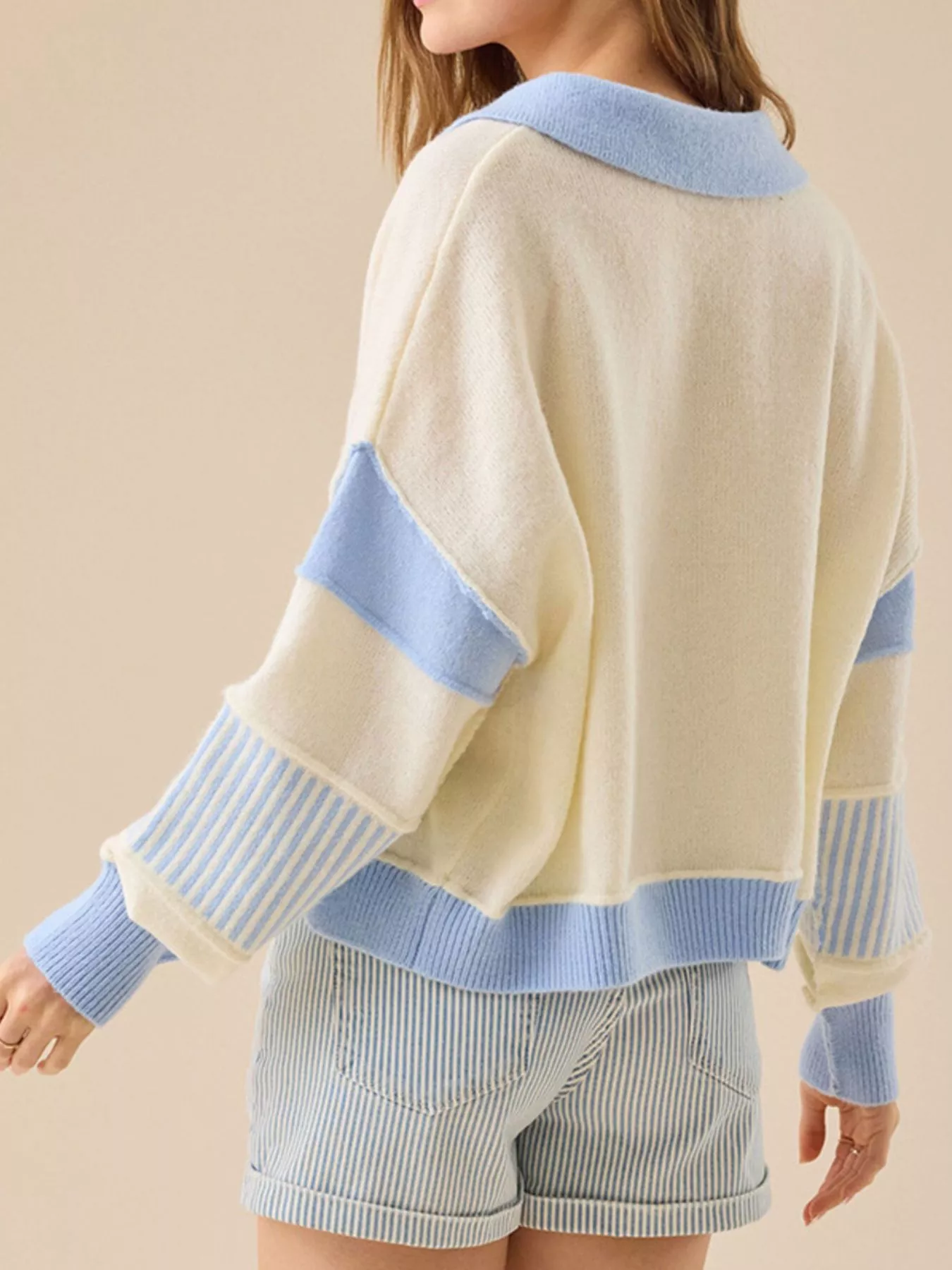 Color Block Dropped Shoulder Sweater - Image 4