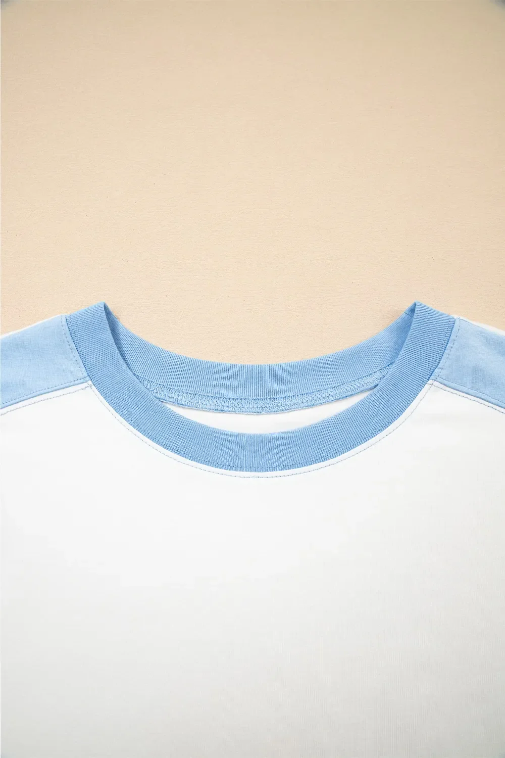 Color Block Exposed Seam Crew Neck T Shirt - Image 6