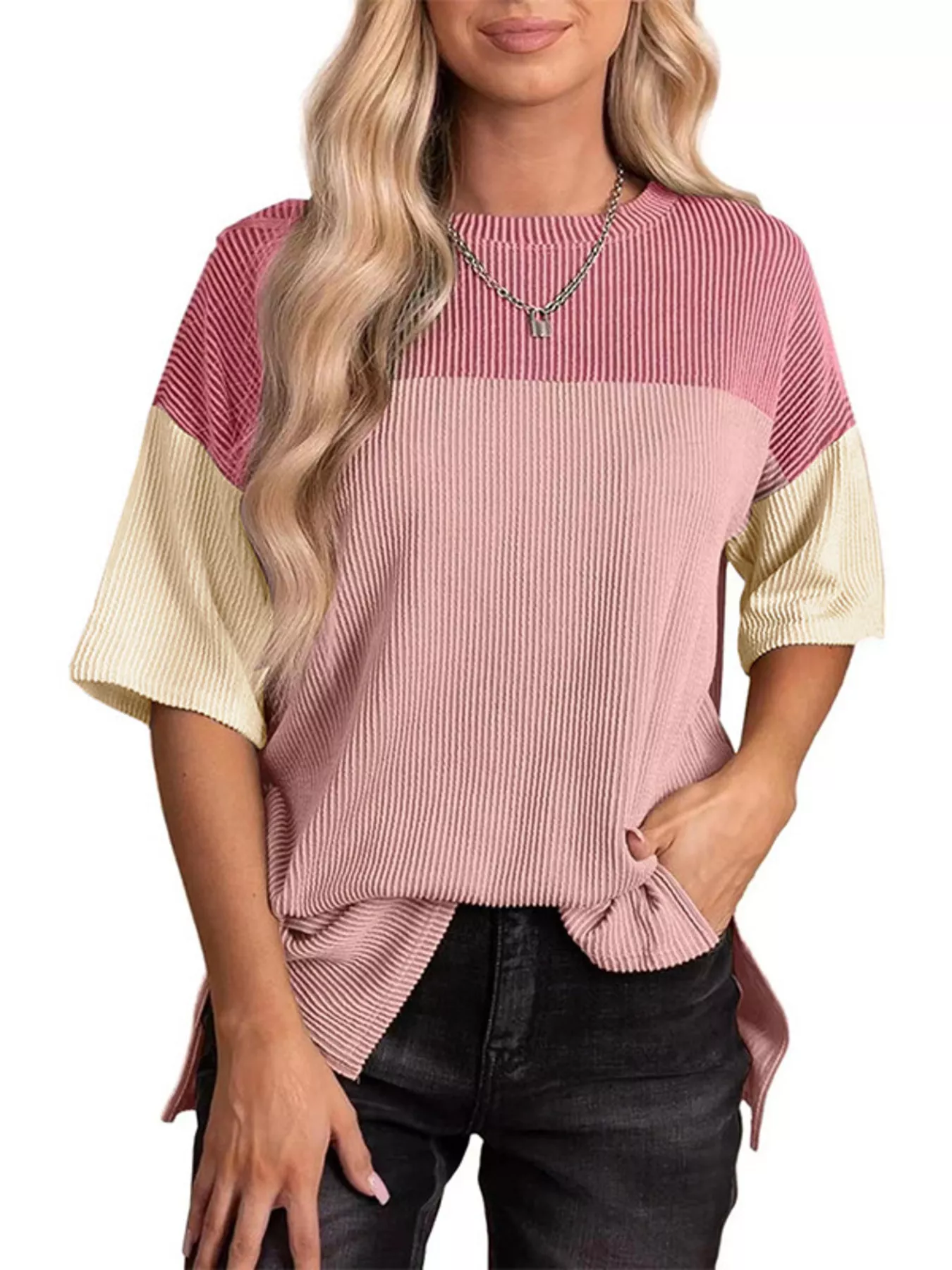 Color Block Half Sleeve Top - Image 5