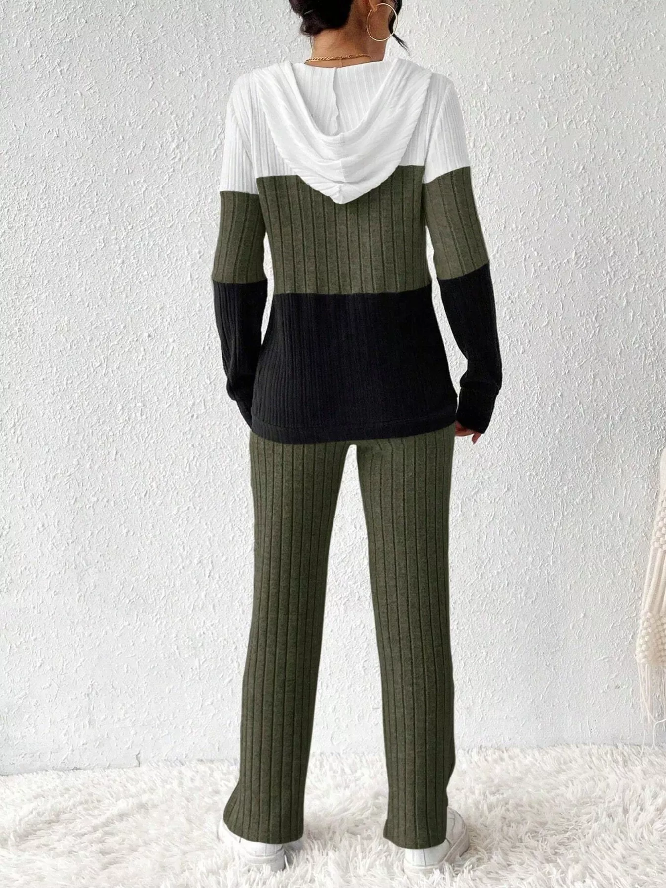 Color Block Half Zip Hooded Top and Pants Set - Image 10