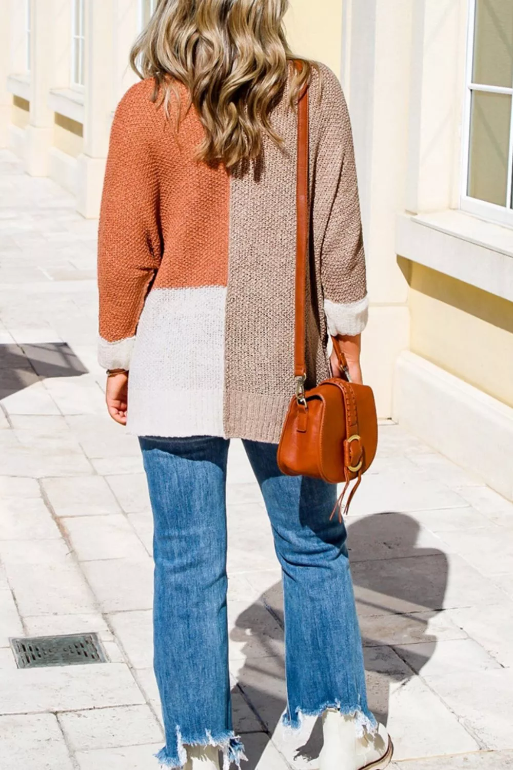 Color Block Knit V Neck Loose Sweater - Image 4