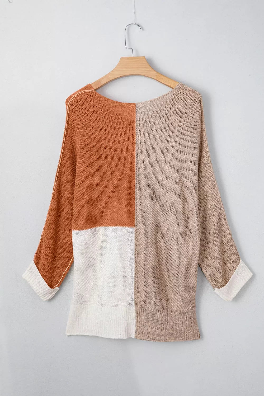 Color Block Knit V Neck Loose Sweater - Image 8