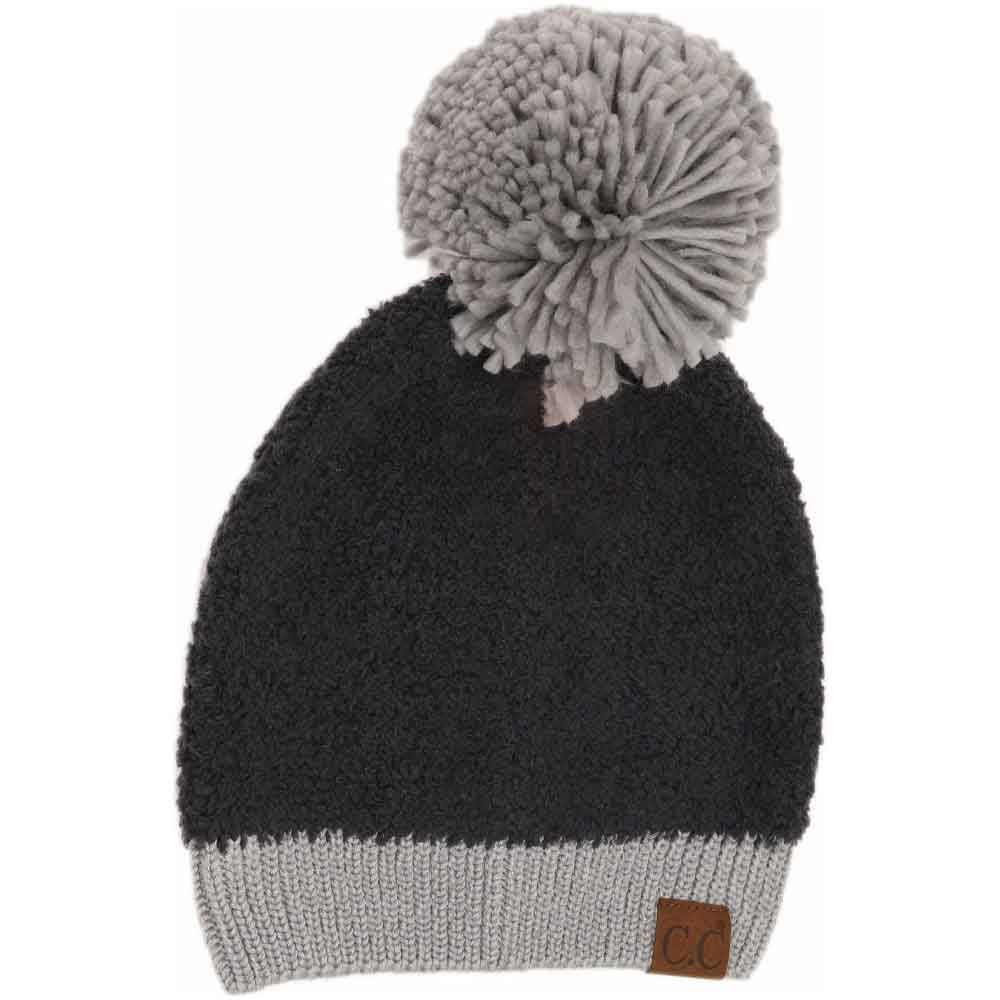 Color Block Knitted Sherpa Pom C.C Beanie - Image 2