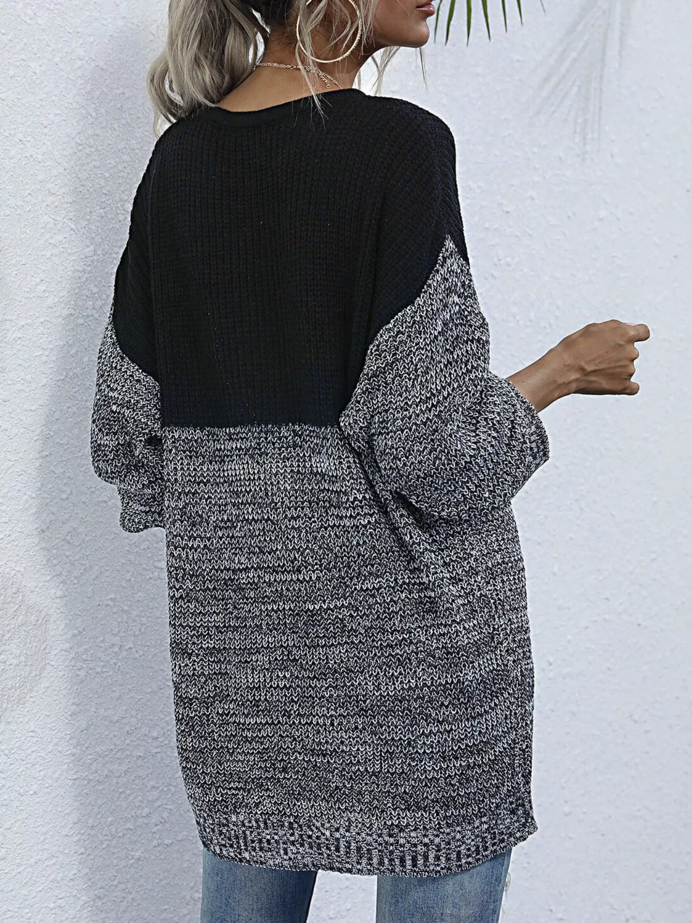 Color Block Long Sleeve Oversized Sweater - Image 5