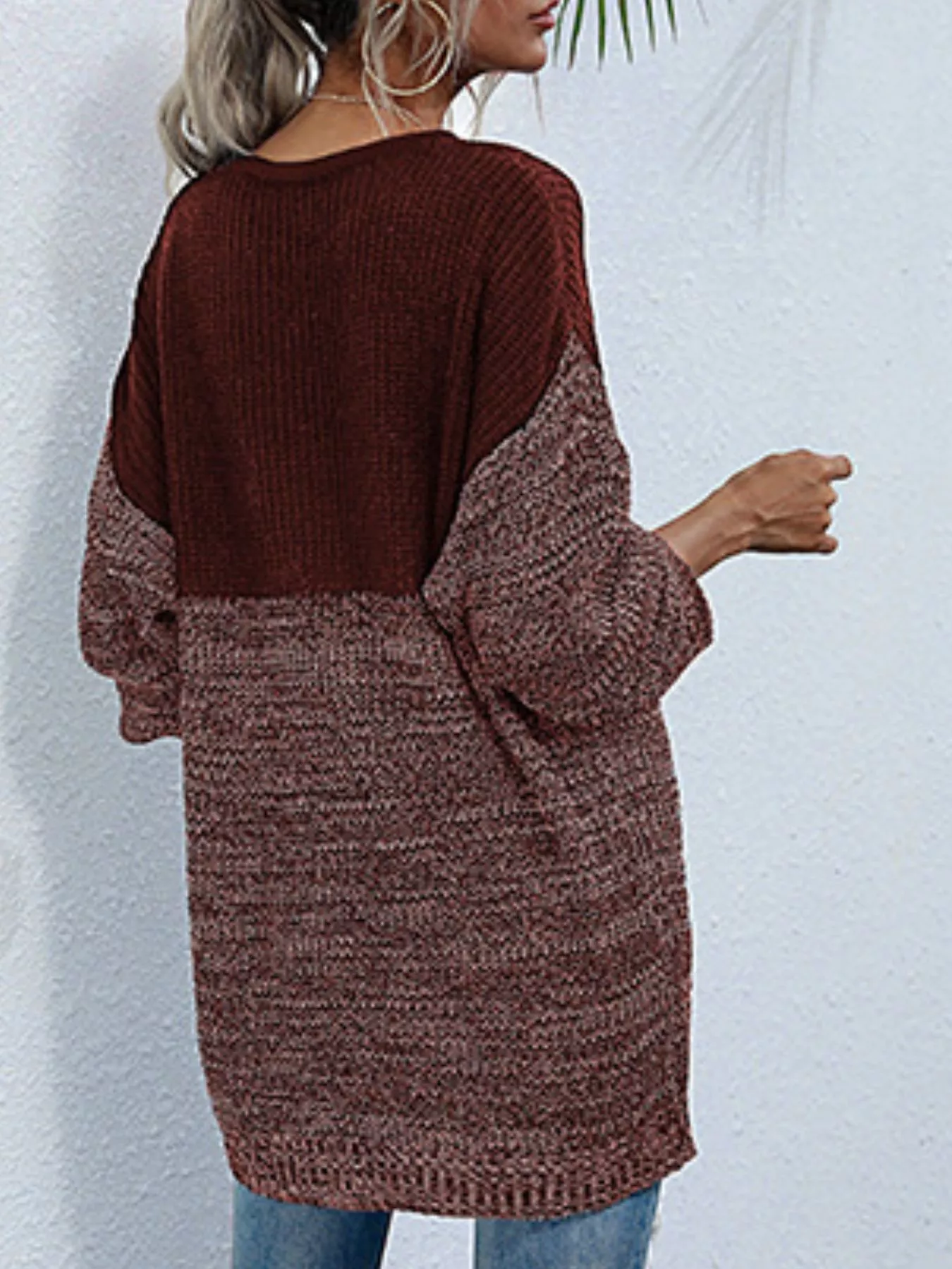 Color Block Long Sleeve Oversized Sweater - Image 8