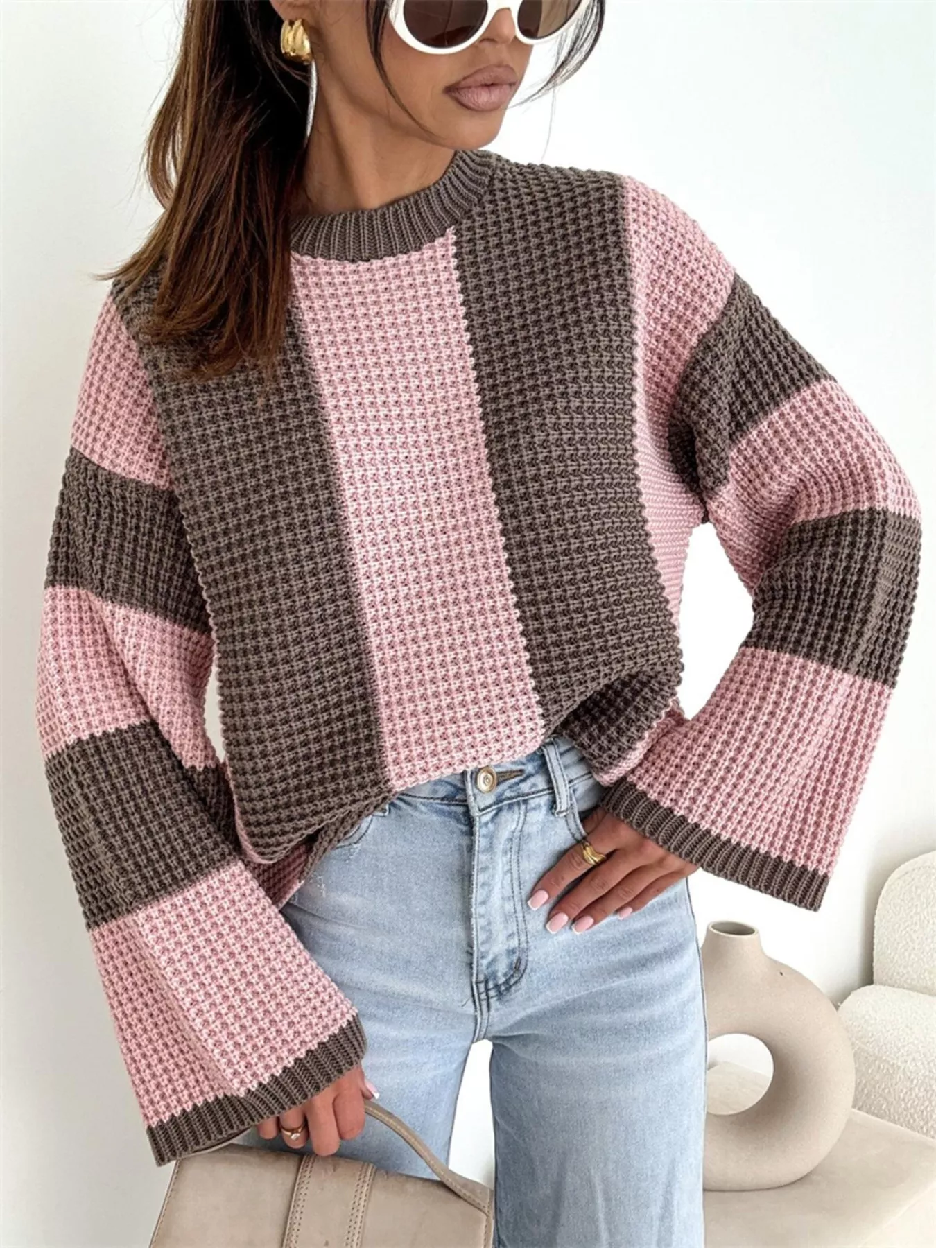 Color Block Long Sleeve Sweater - Image 8