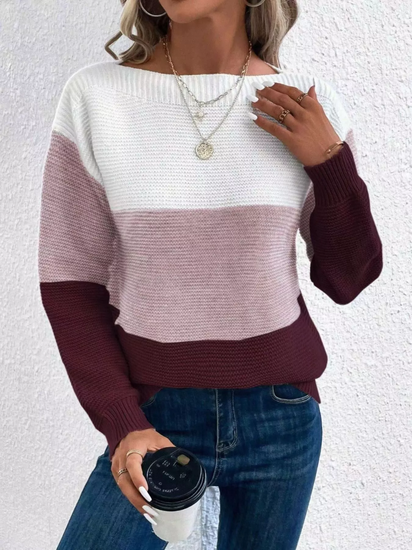 Color Block Long Sleeve Sweater - Image 25
